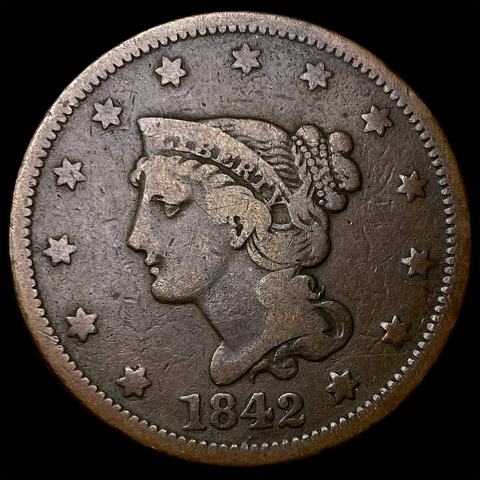 1842 Braided Hair Large Cent NEARLY UNCIRCULATED: 1842 Braided Hair Large Cent NEARLY UNCIRCULATED