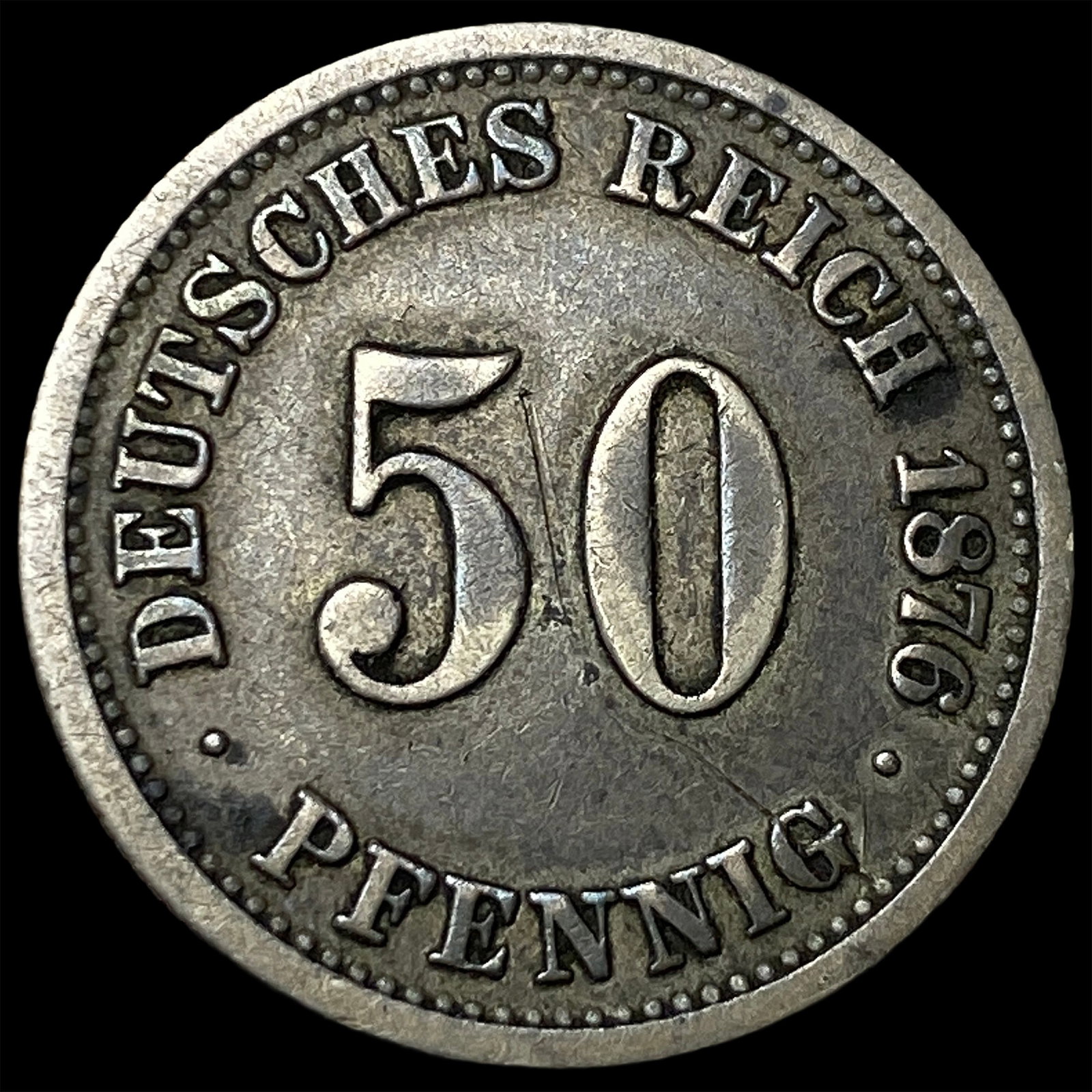 1876-F German Silver 50 Pfennig NEARLY UNCIRCULATED: 1876-F German Silver 50 Pfennig NEARLY UNCIRCULATED