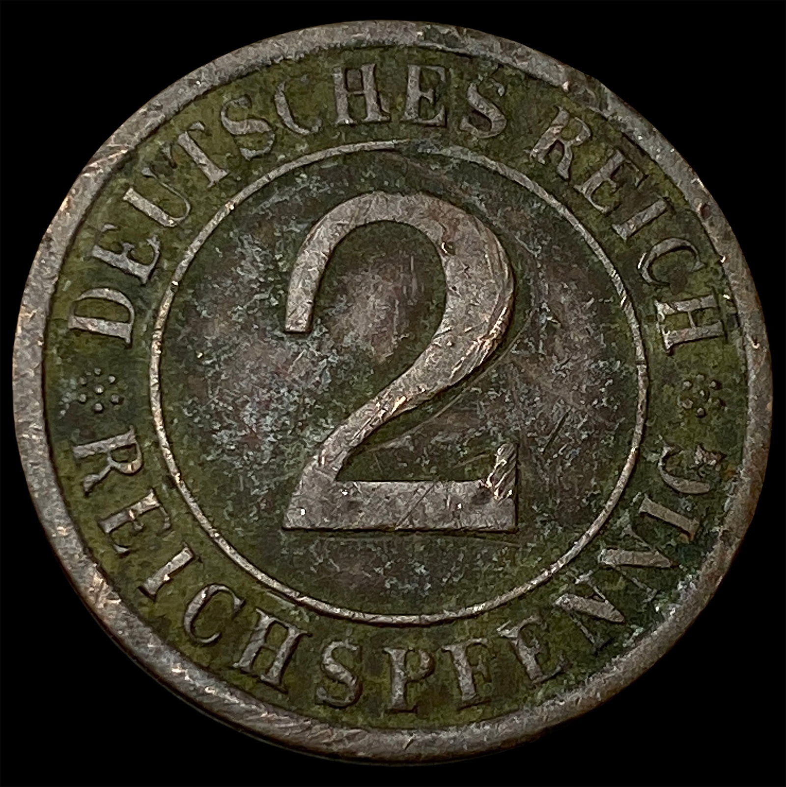 1936 German Weimar Bronze 2 Reichspfennig NEARLY UNCIRCULATED: 1936 German Weimar Bronze 2 Reichspfennig NEARLY UNCIRCULATED