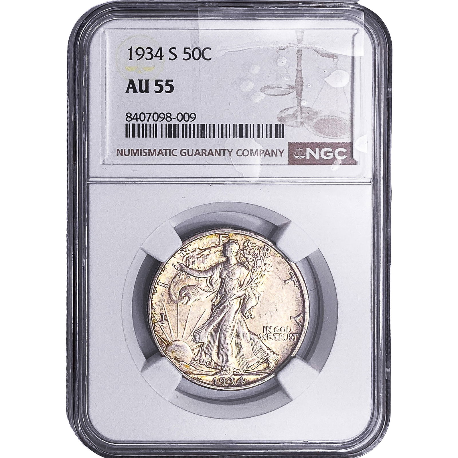 1934-S Walking Liberty Half Dollar NGC AU55: 1934-S Walking Liberty Half Dollar NGC AU55