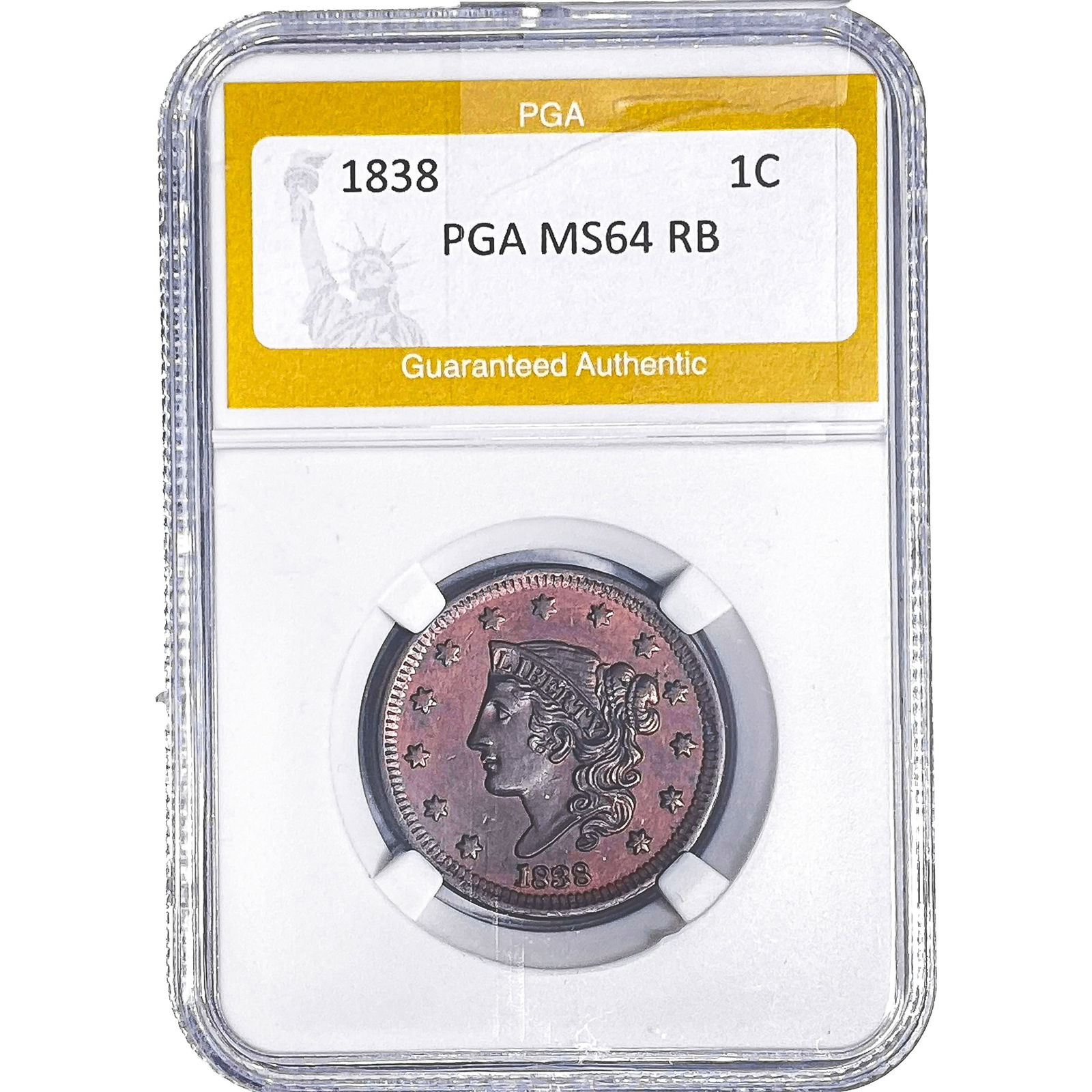 1838 Braided Hair Large Cent PGA MS64 RB: 1838 Braided Hair Large Cent PGA MS64 RB