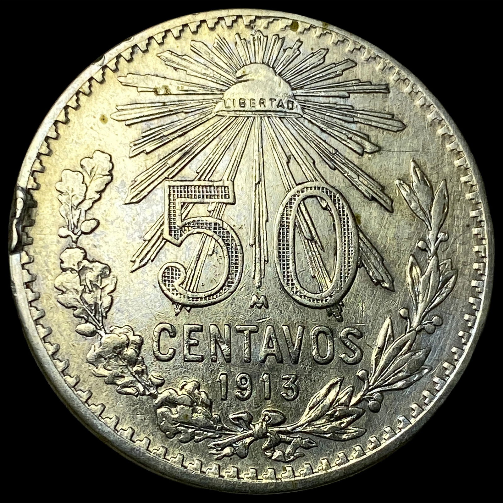 1913 Mexico Silver 50 Centavos NEARLY UNCIRCULATED: 1913 Mexico Silver 50 Centavos NEARLY UNCIRCULATED