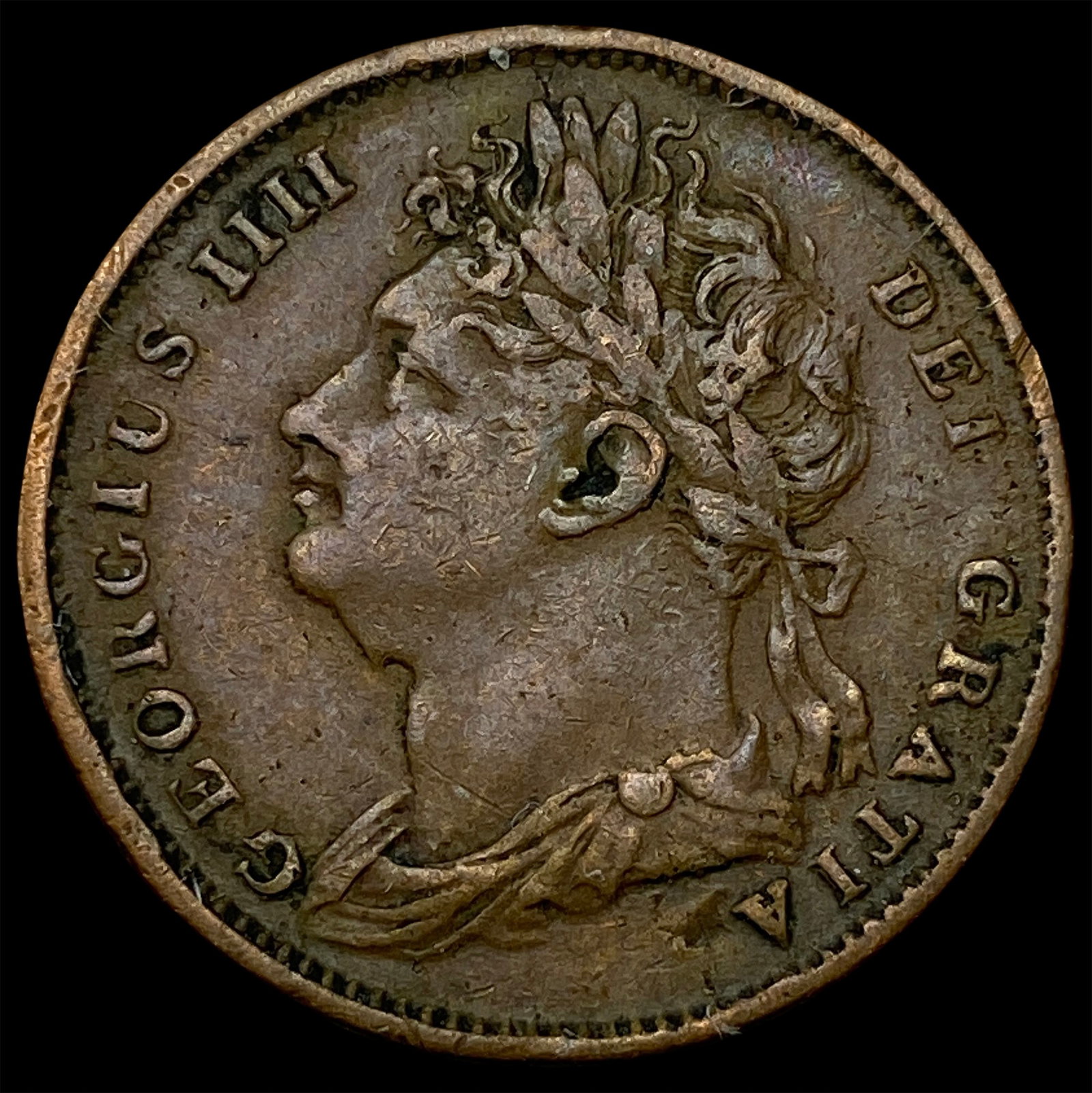 1825 Great Britain Bronze Farthing - George IV NEARLY UNCIRCULATED: 1825 Great Britain Bronze Farthing - George IV NEARLY UNCIRCULATED