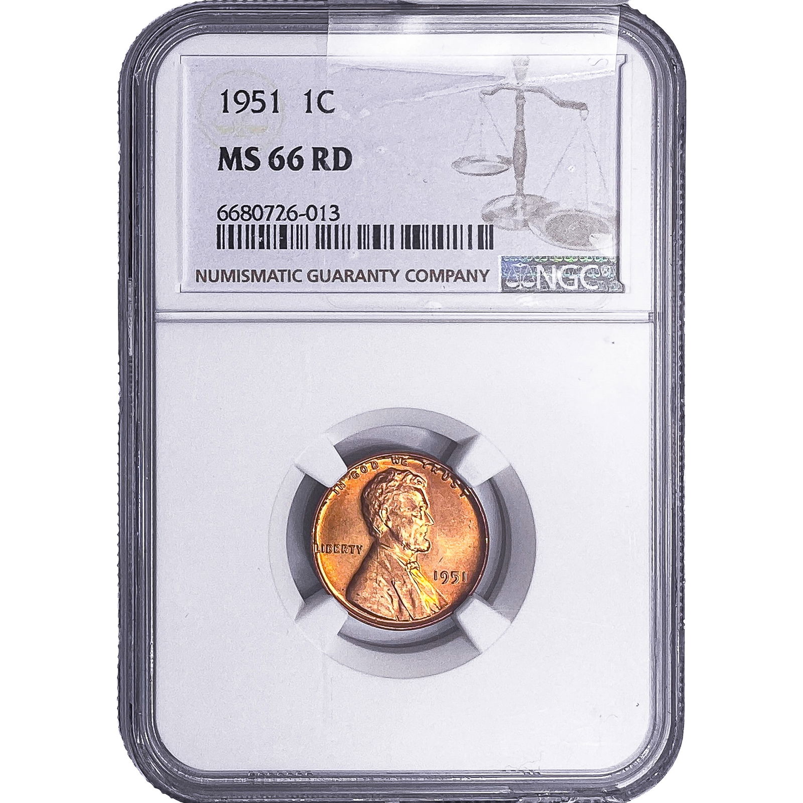 1951 Wheat Cent NGC MS66 RD: 1951 Wheat Cent NGC MS66 RD