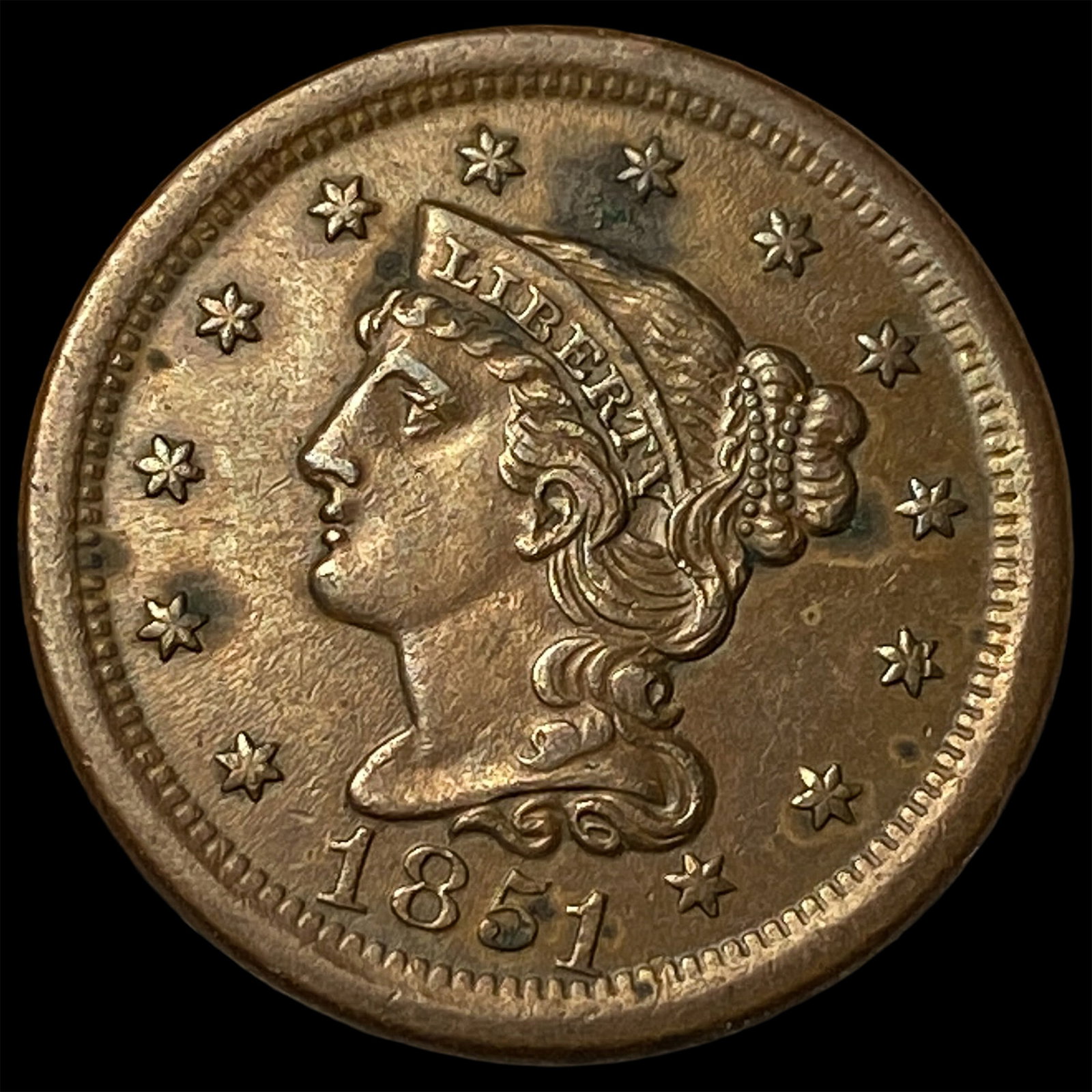 1851 Braided Hair Large Cent CLOSELY UNCIRCULATED (1 of 2)