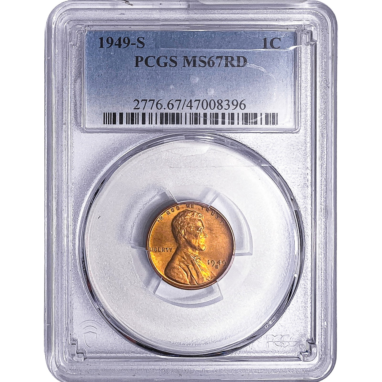 1949-S Wheat Cent PCGS MS67 RD: 1949-S Wheat Cent PCGS MS67 RD