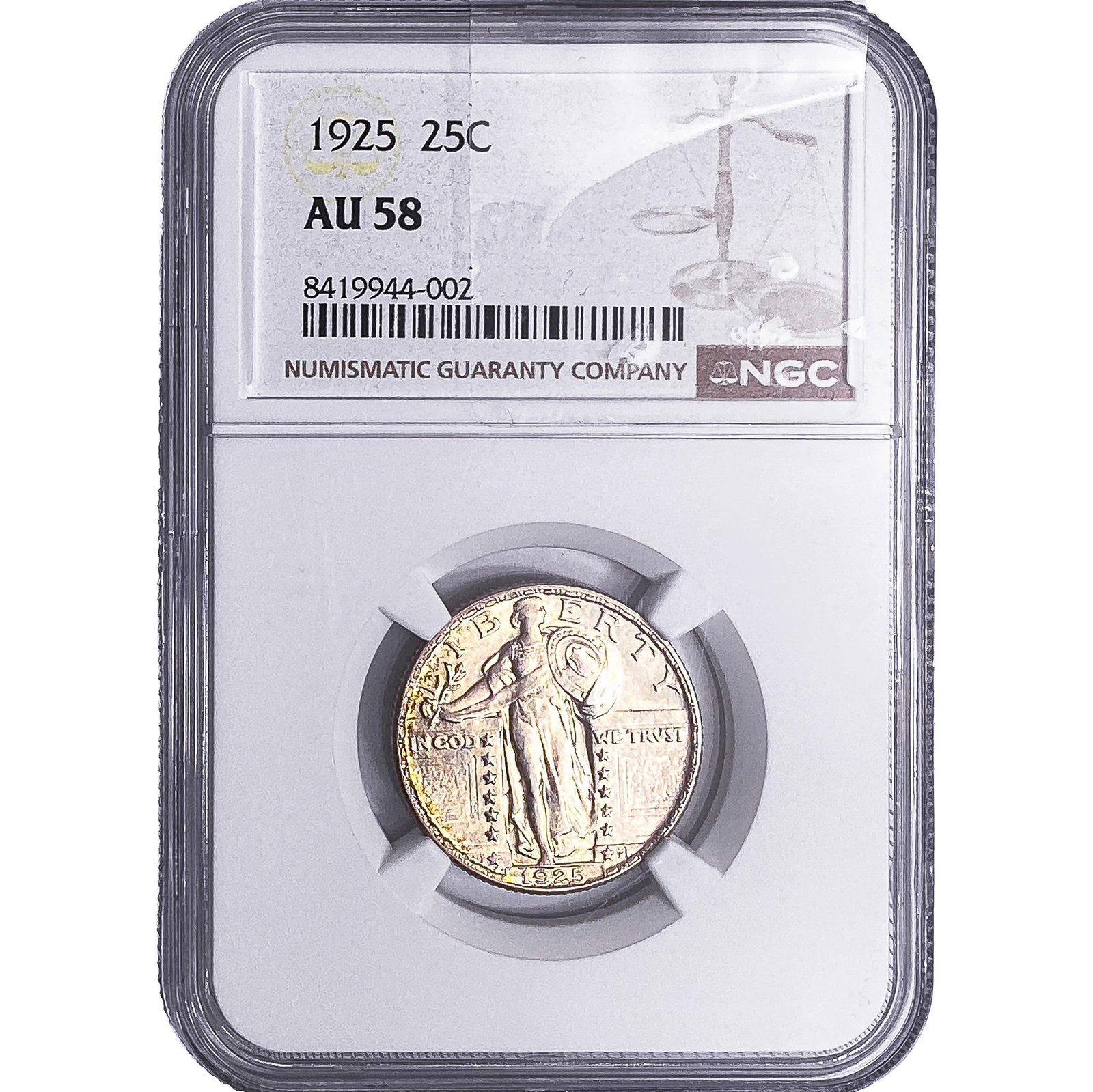1925 Standing Liberty Quarter NGC AU58: 1925 Standing Liberty Quarter NGC AU58