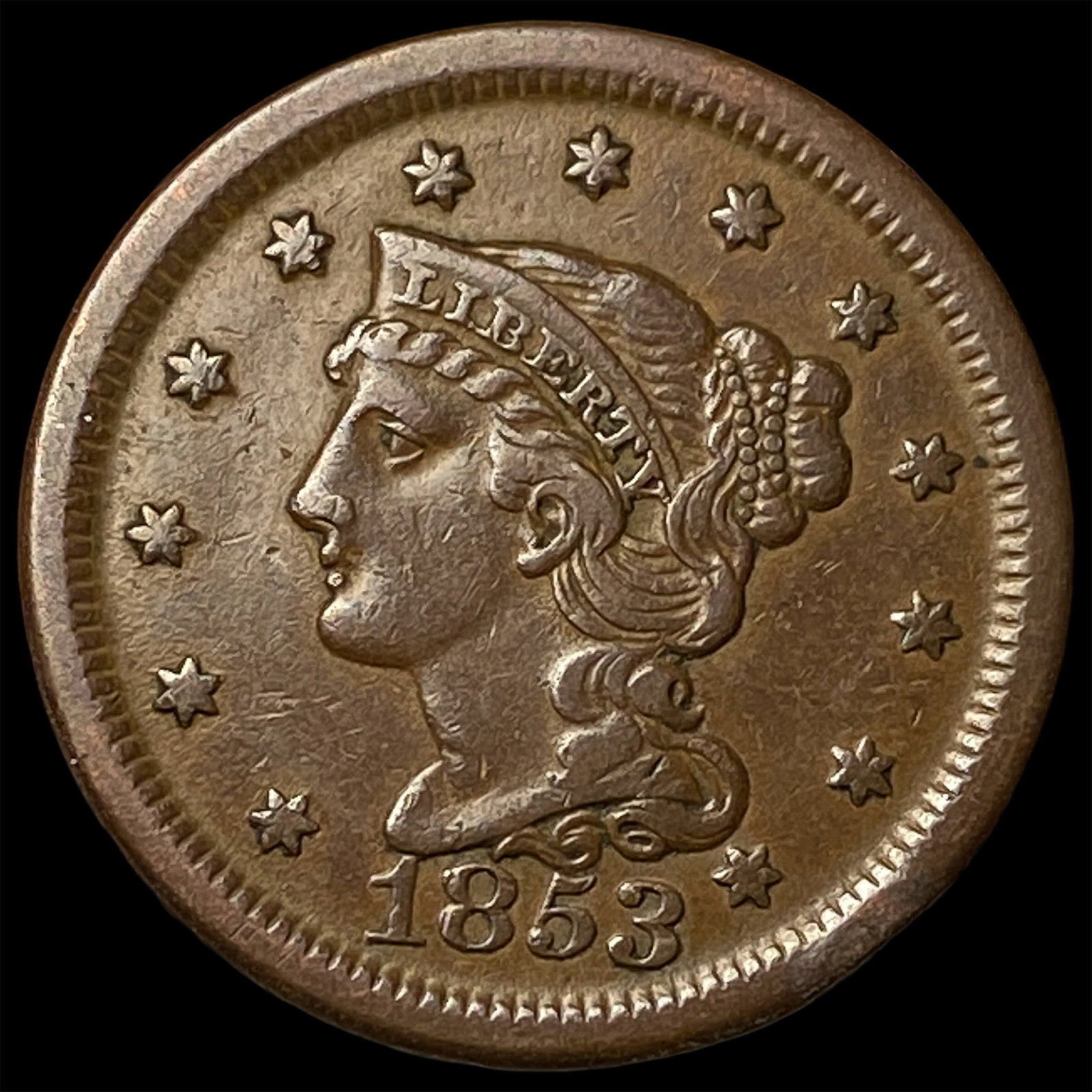 1853 Braided Hair Large Cent ABOUT UNCIRCULATED: 1853 Braided Hair Large Cent ABOUT UNCIRCULATED