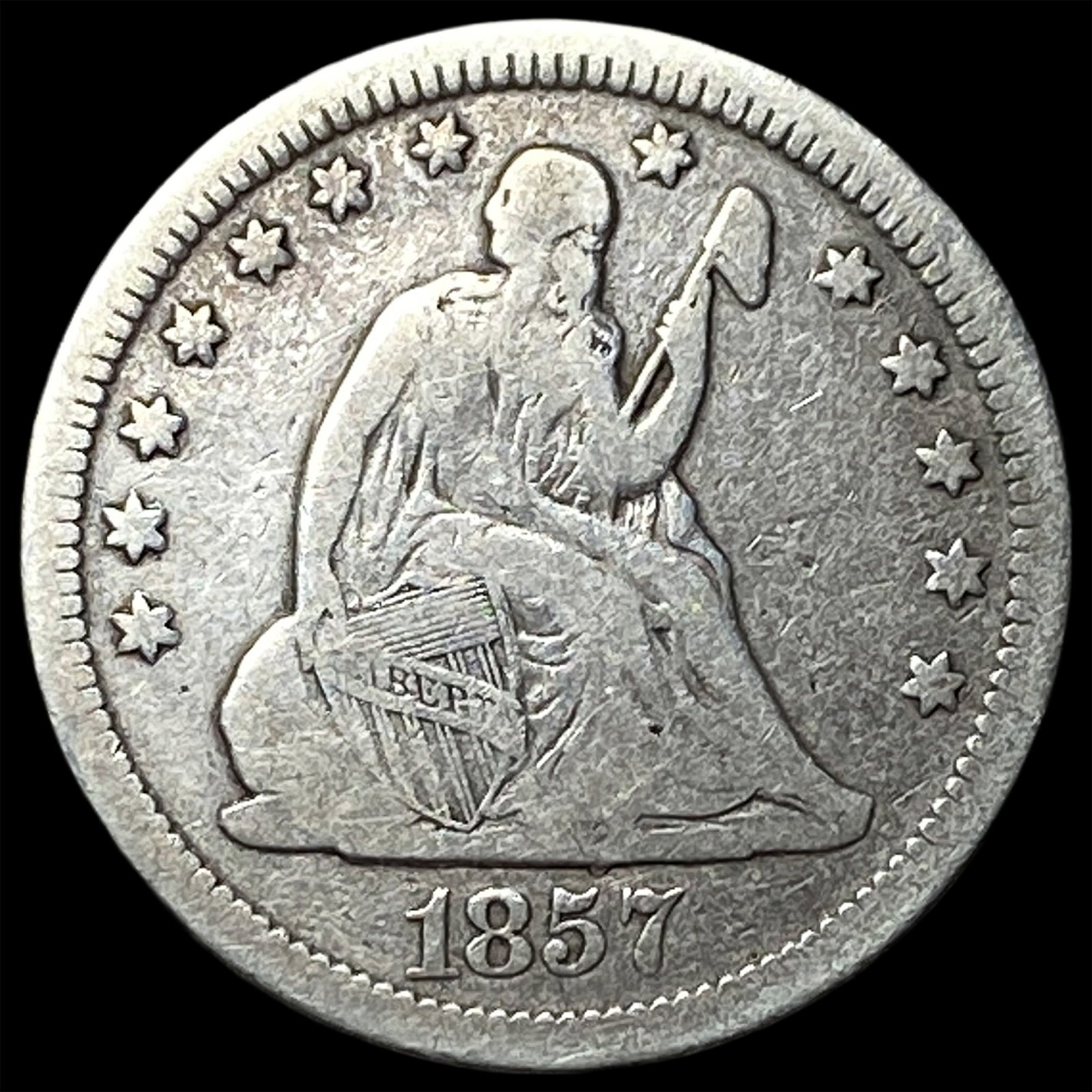 1857 Silver Seated Liberty Quarter LIGHTLY CIRCULATED: 1857 Silver Seated Liberty Quarter LIGHTLY CIRCULATED