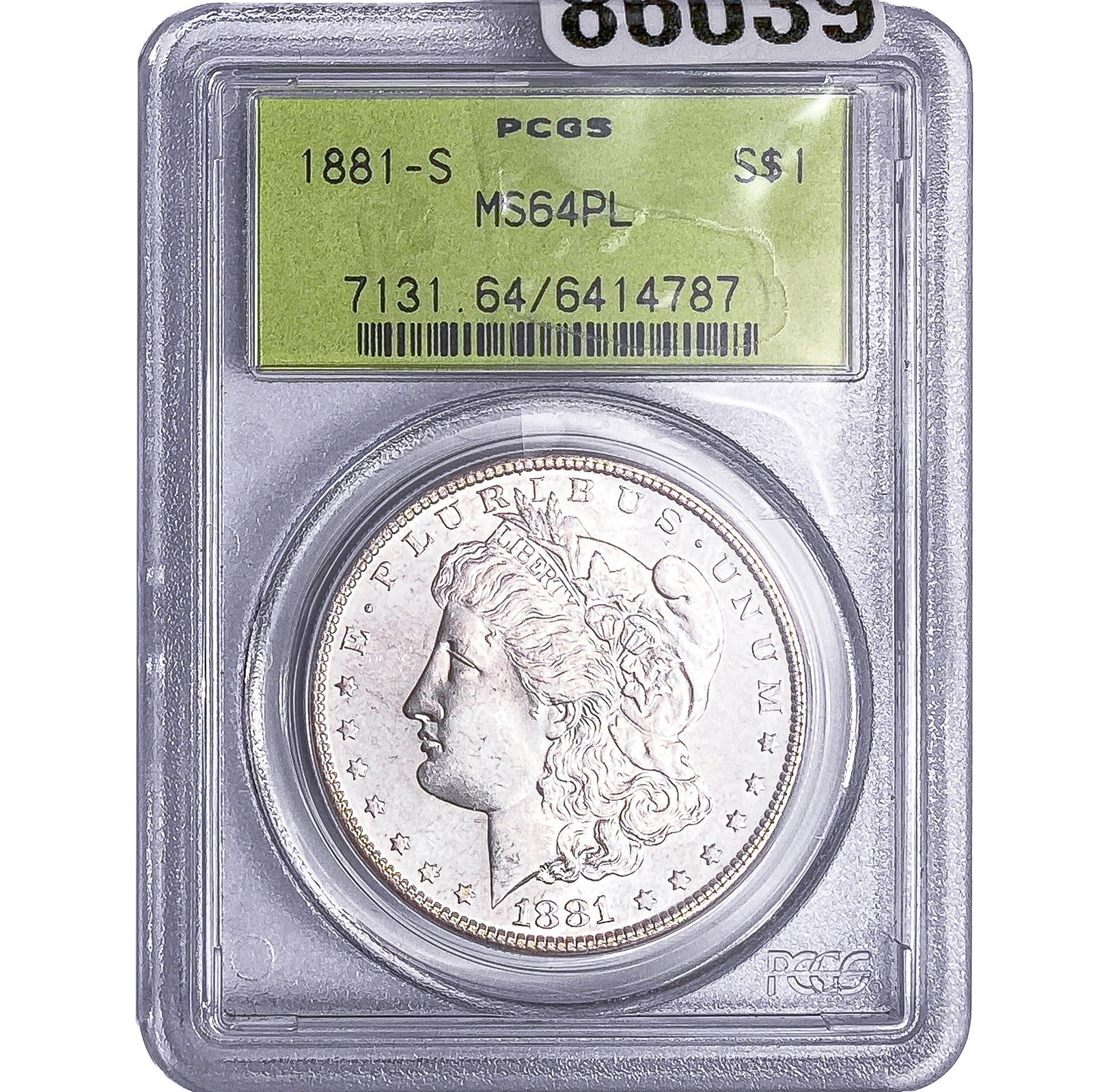 1881-S Morgan Silver Dollar PCGS MS64 PL: 1881-S Morgan Silver Dollar PCGS MS64 PL