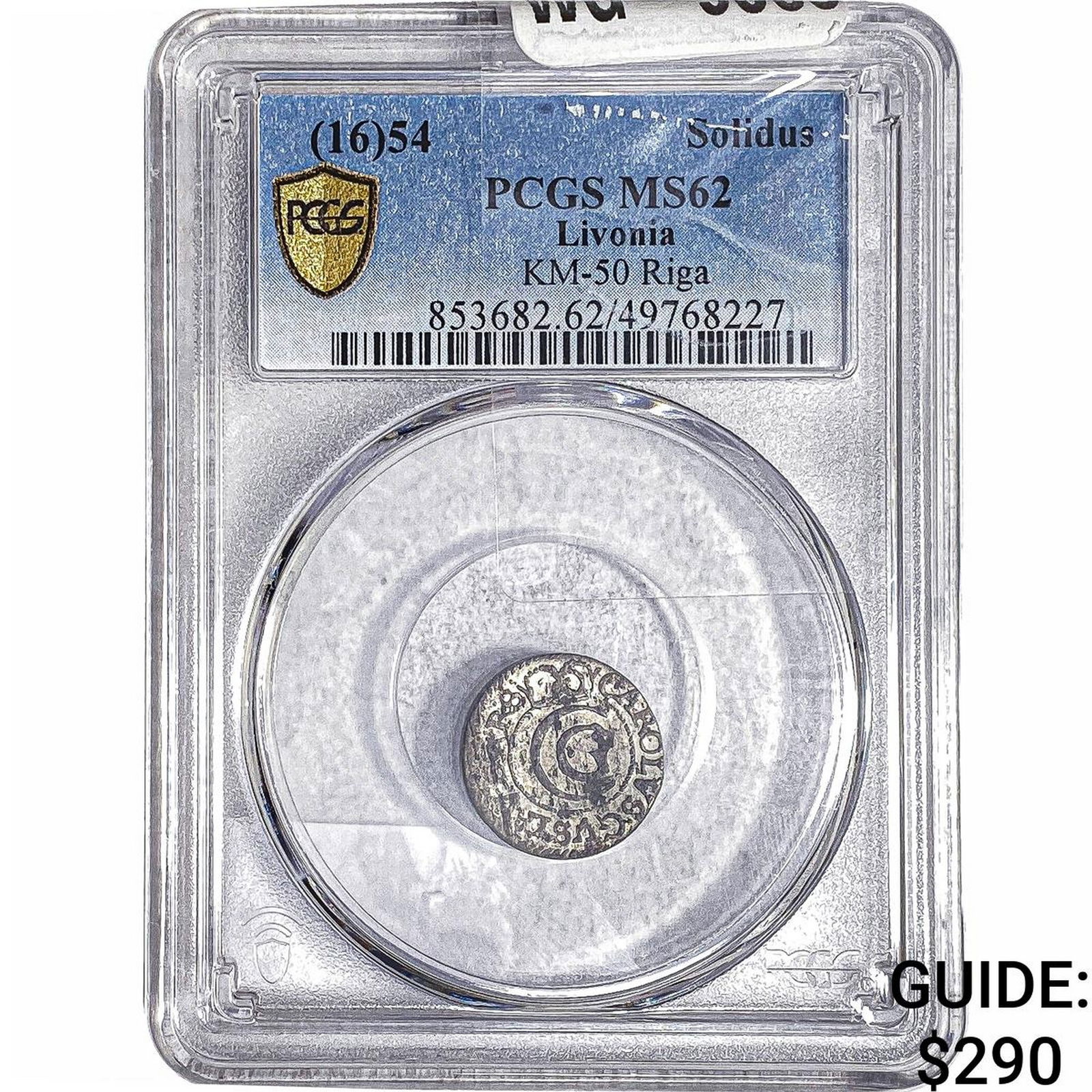 1654 Livonia Silver Solidus PCGS MS62: 1654 Livonia Silver Solidus PCGS MS62