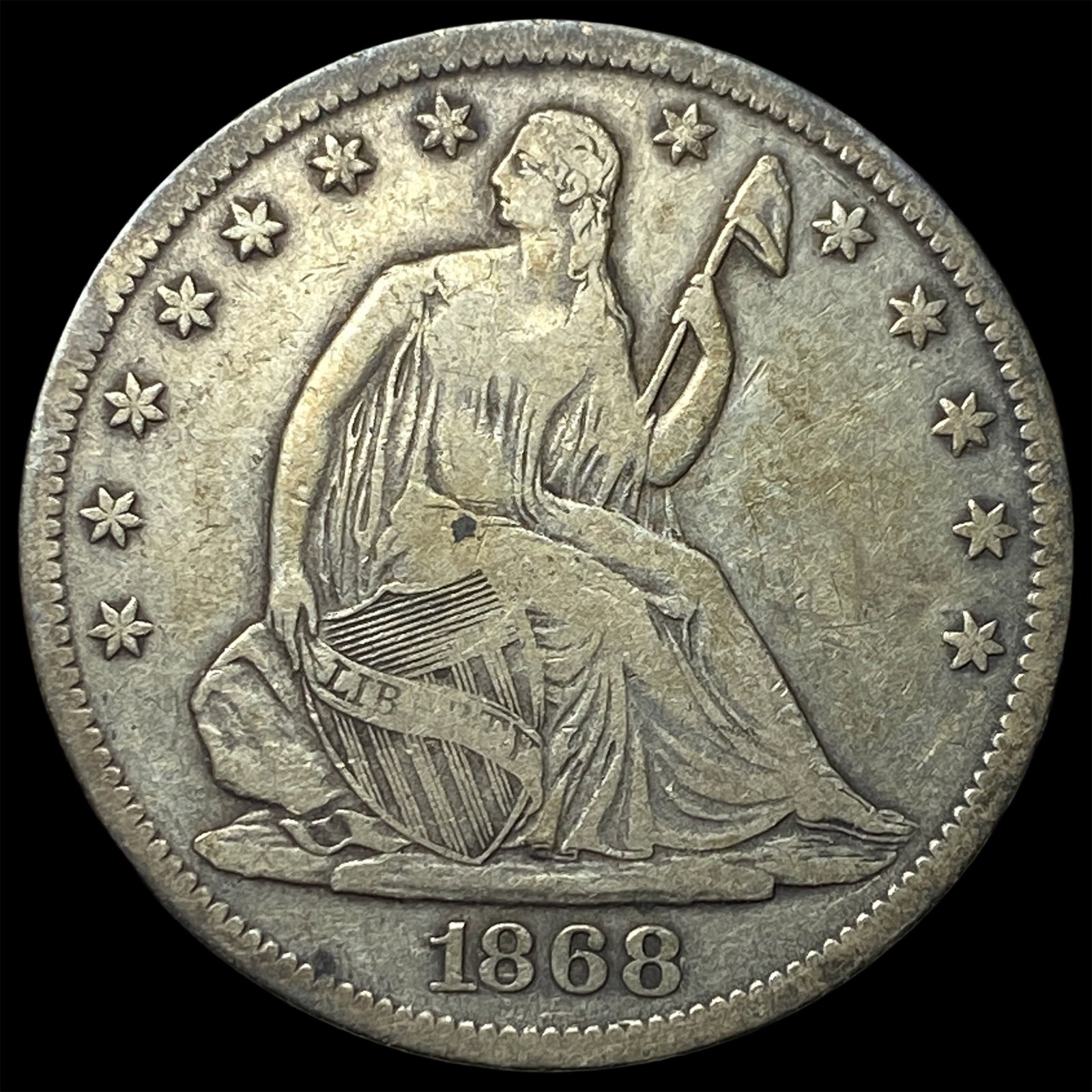 1868-S Silver Seated Liberty Half Dollar LIGHTLY CIRCULATED (1 of 2)