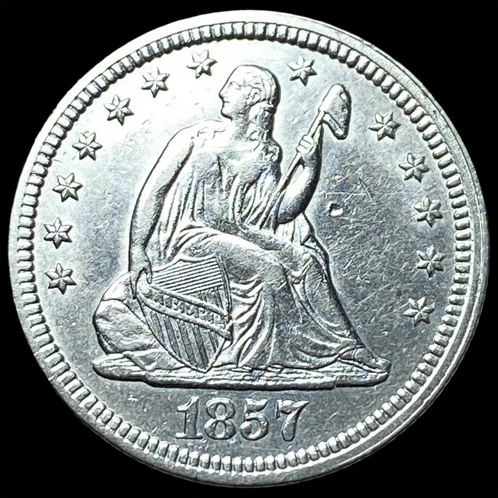 1857 Silver Seated Liberty Quarter UNCIRCULATED: 1857 Silver Seated Liberty Quarter UNCIRCULATED