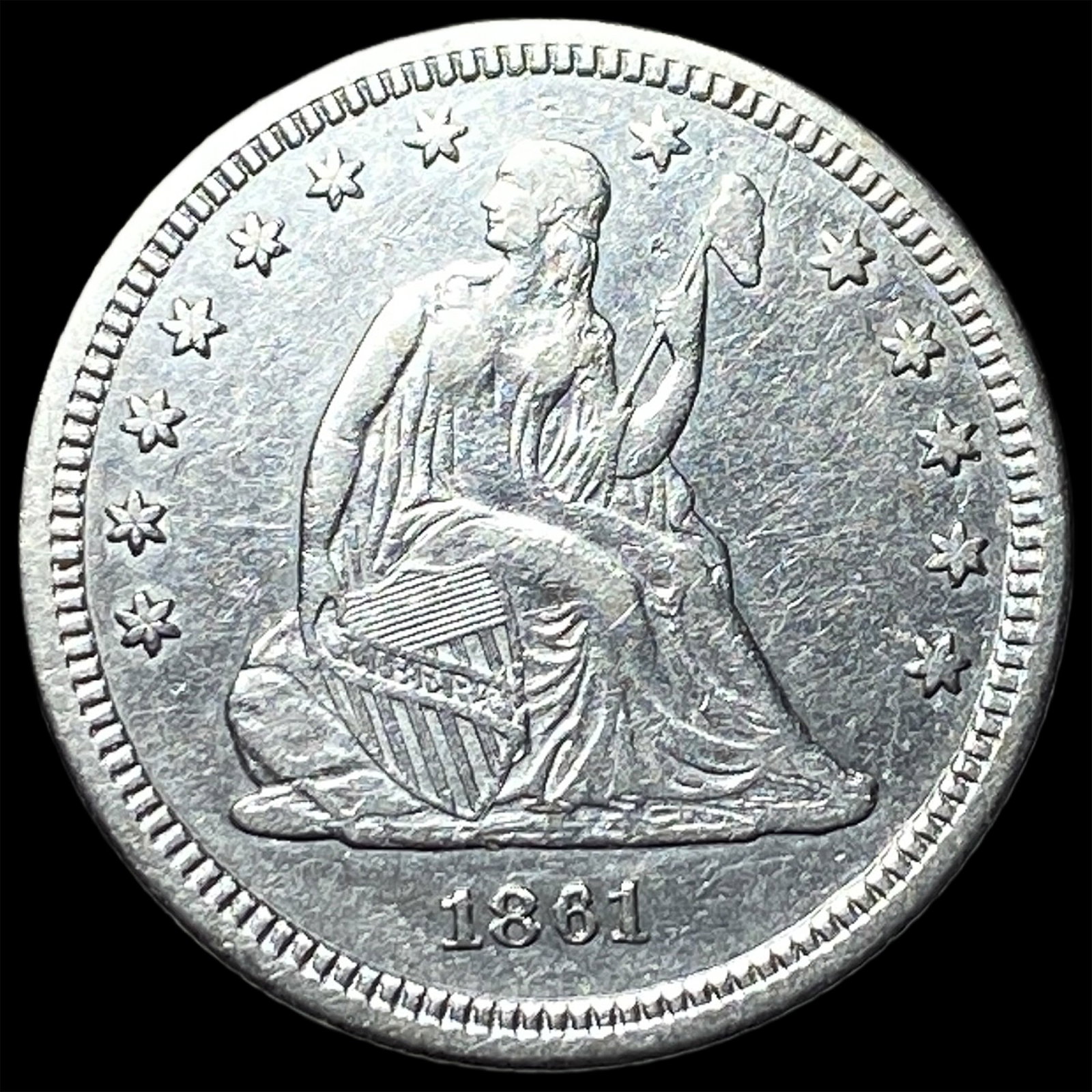 1861 Seated Liberty Quarter NEARLY UNCIRCULATED: 1861 Seated Liberty Quarter NEARLY UNCIRCULATED