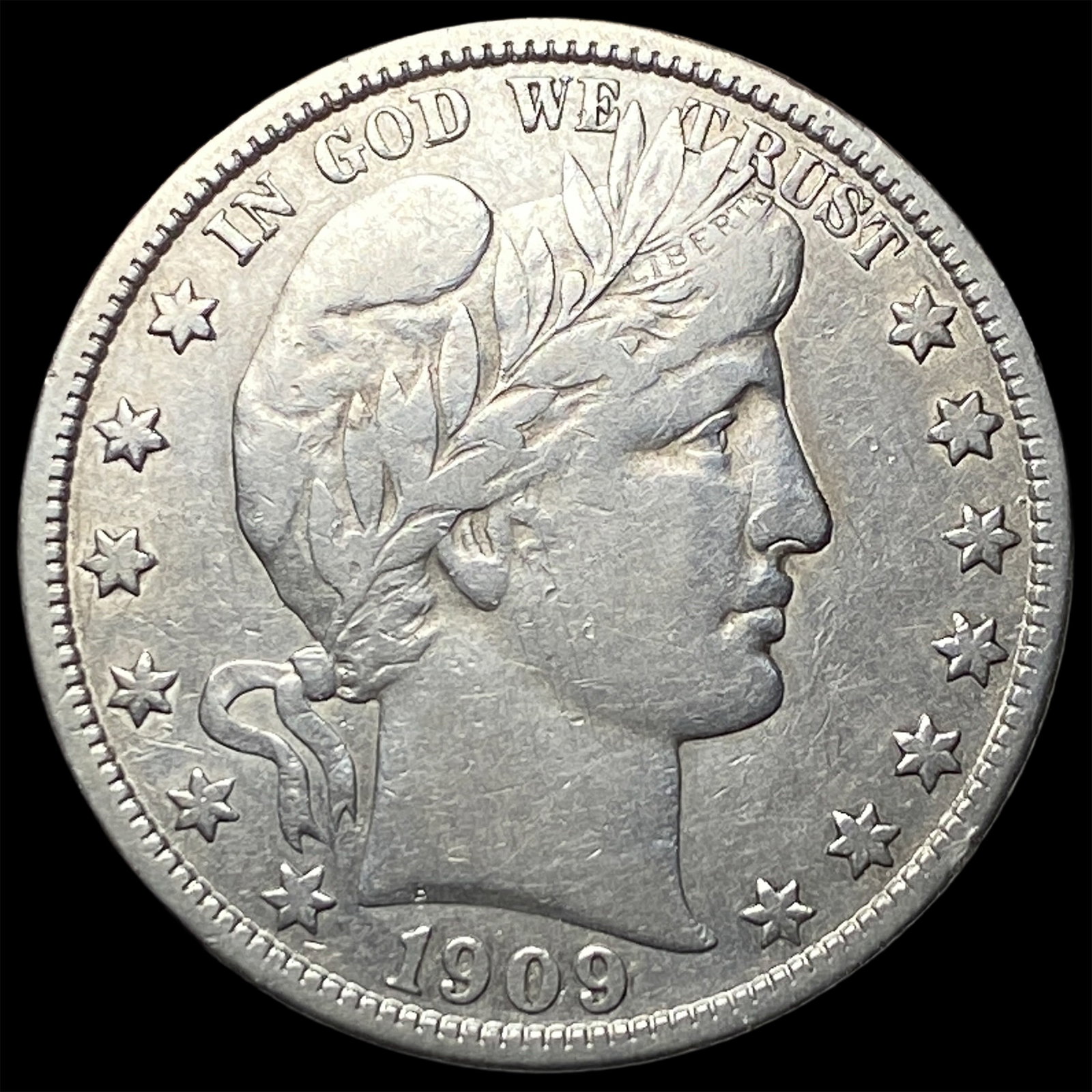 1909-S Silver Barber Half Dollar NEARLY UNCIRCULATED: 1909-S Silver Barber Half Dollar NEARLY UNCIRCULATED