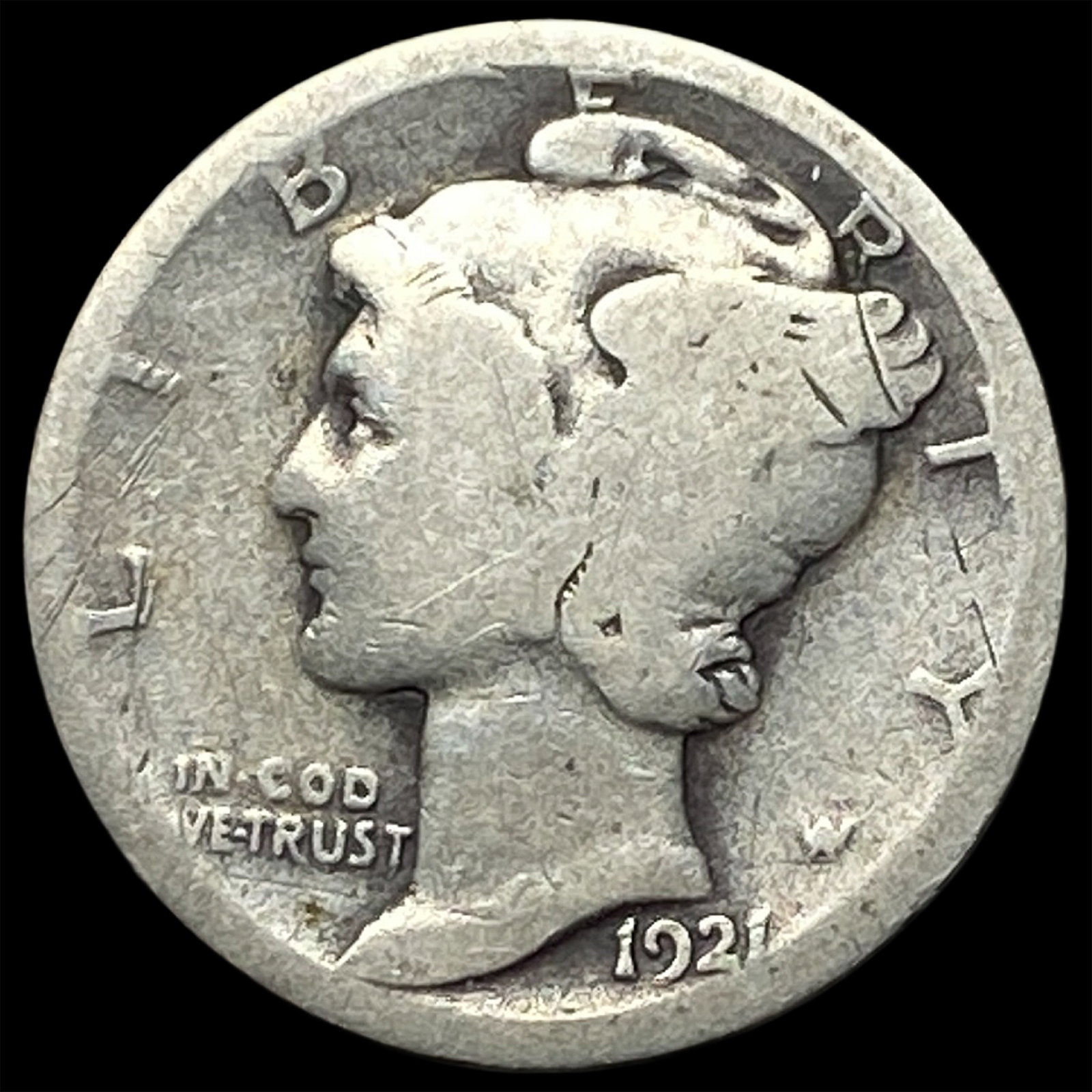 1921 Silver Mercury Dime NICELY CIRCULATED: 1921 Silver Mercury Dime NICELY CIRCULATED