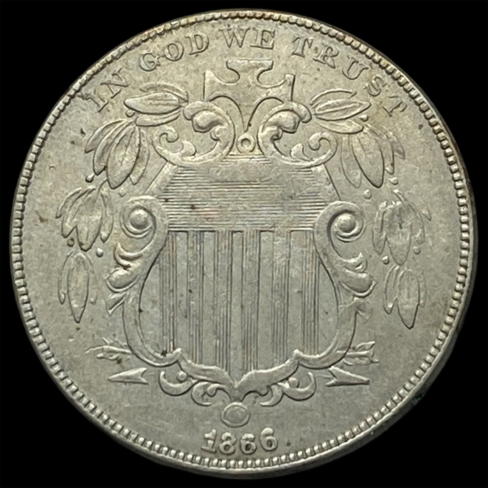 1866 Shield Nickel CLOSELY UNCIRCULATED: 1866 Shield Nickel CLOSELY UNCIRCULATED