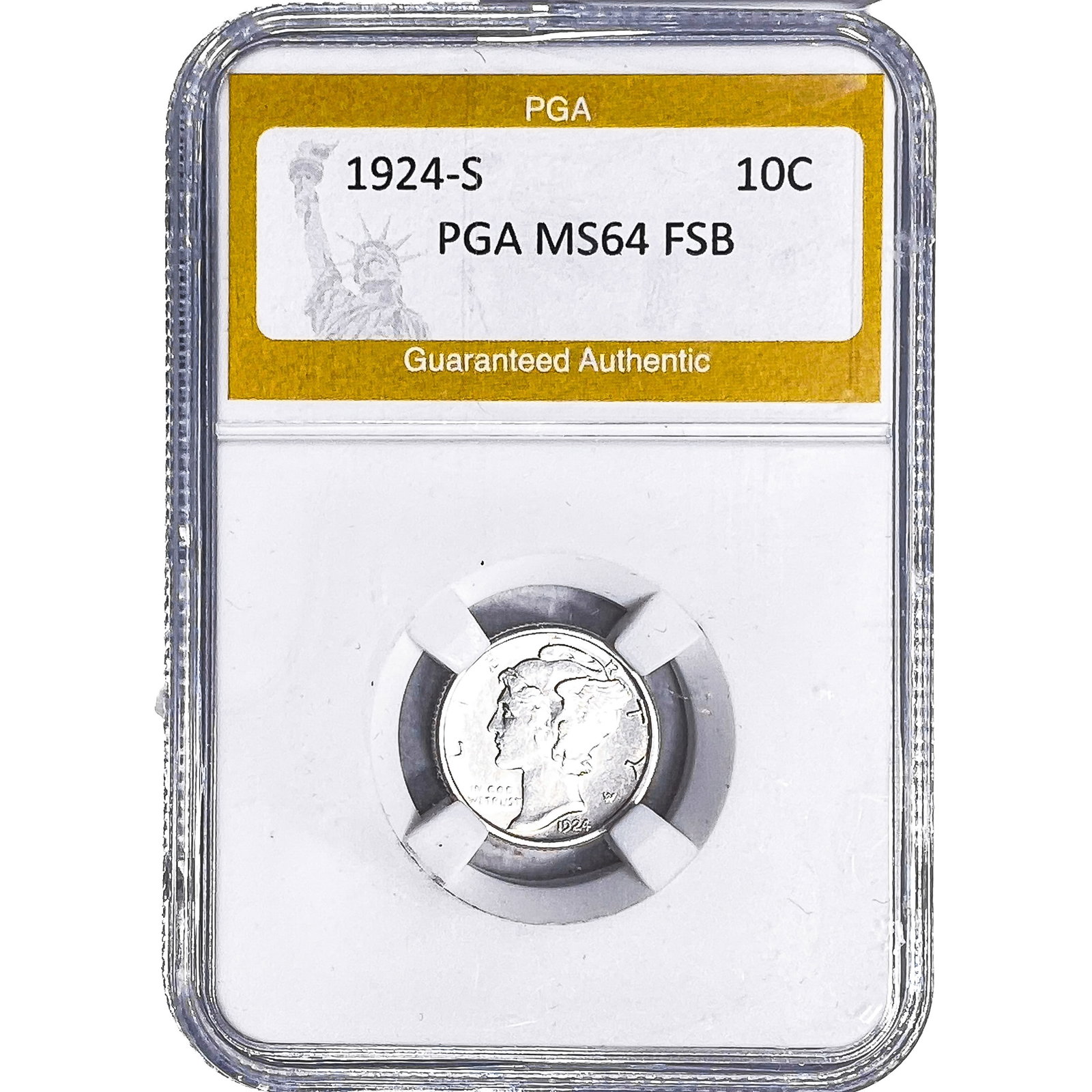 1924-S Mercury Silver Dime PGA MS64 FSB: 1924-S Mercury Silver Dime PGA MS64 FSB