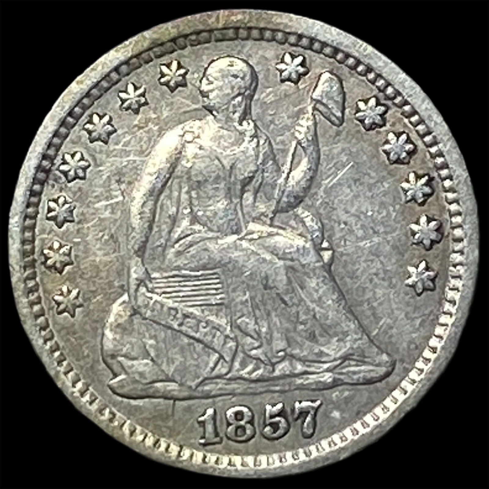 1857-O Silver Half Dime NEARLY UNCIRCULATED: 1857-O Silver Half Dime NEARLY UNCIRCULATED
