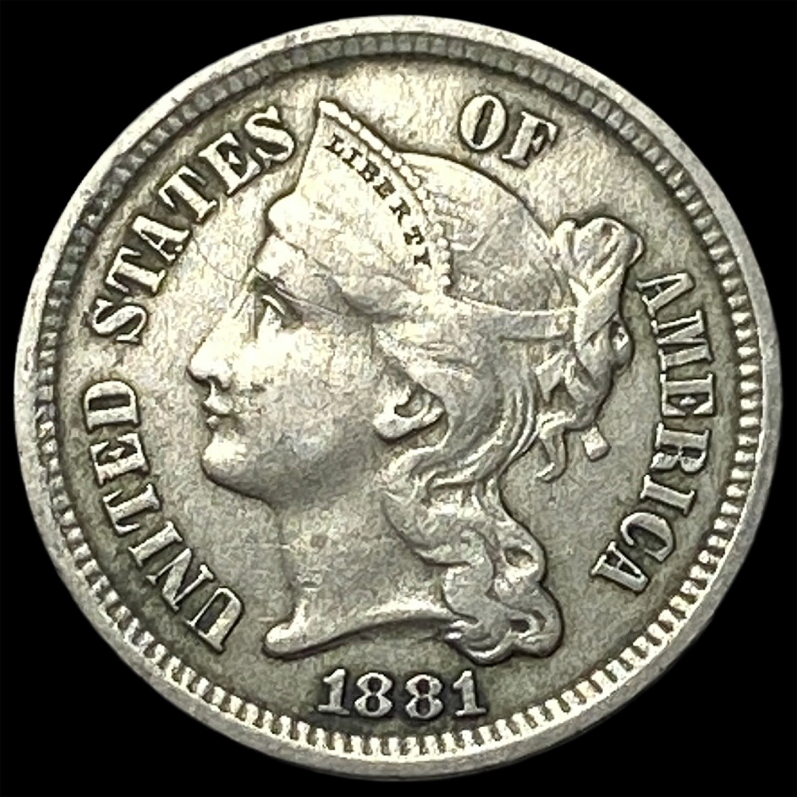 1881 Nickel Three-Cent Piece CLOSELY UNCIRCULATED (1 of 2)