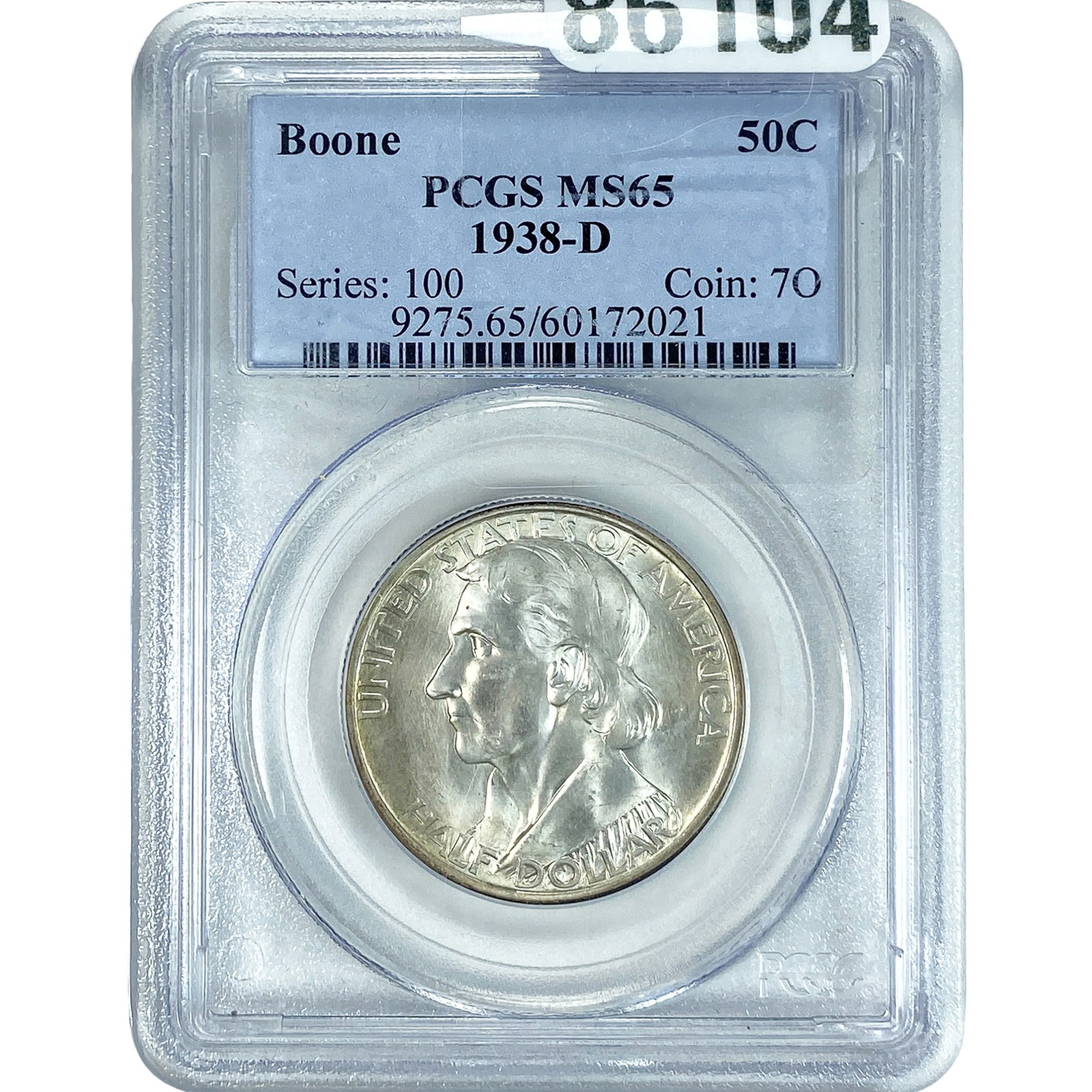 1938-D Boone Half Dollar PCGS MS65: 1938-D Boone Half Dollar PCGS MS65