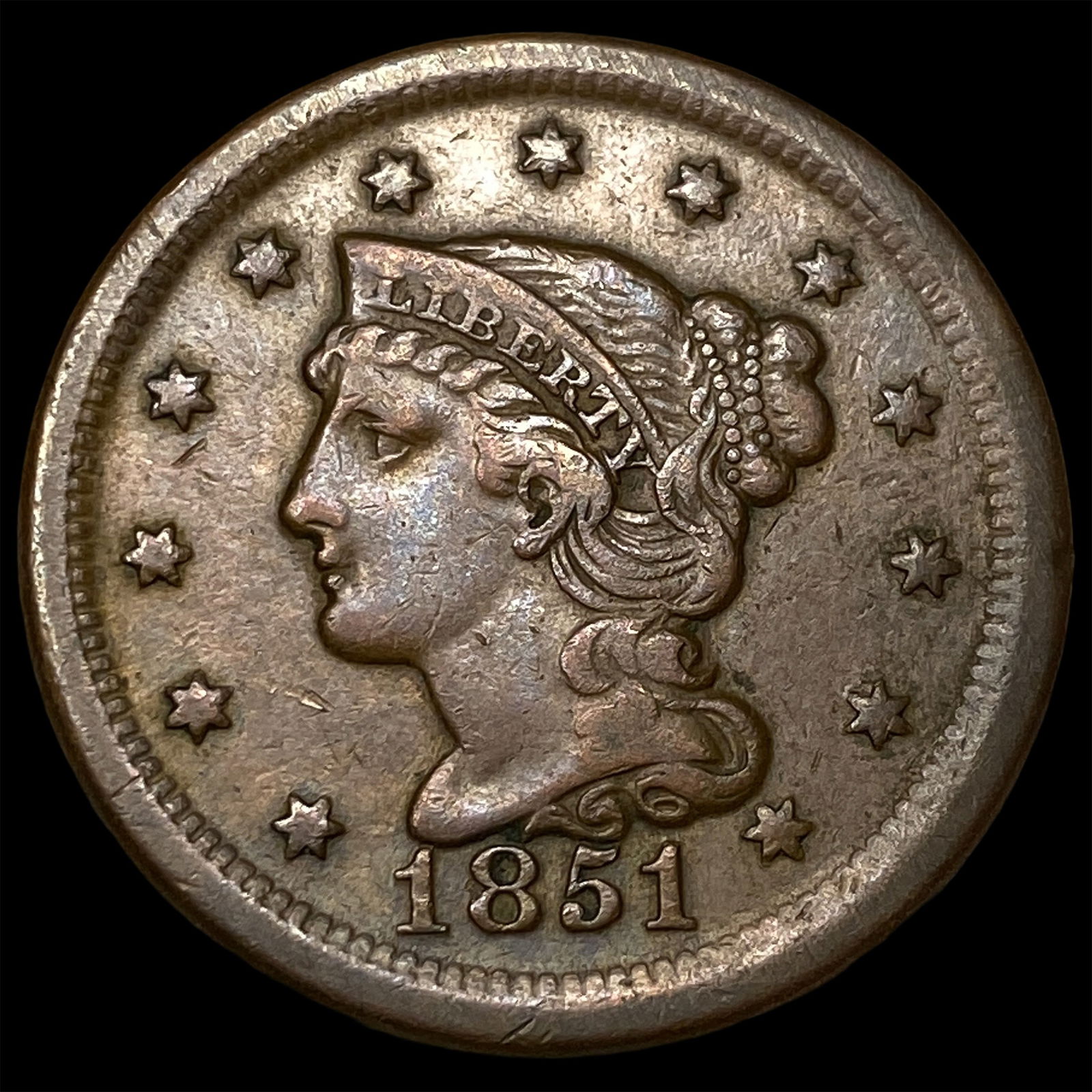 1851 Braided Hair Large Cent NEARLY UNCIRCULATED (1 of 2)