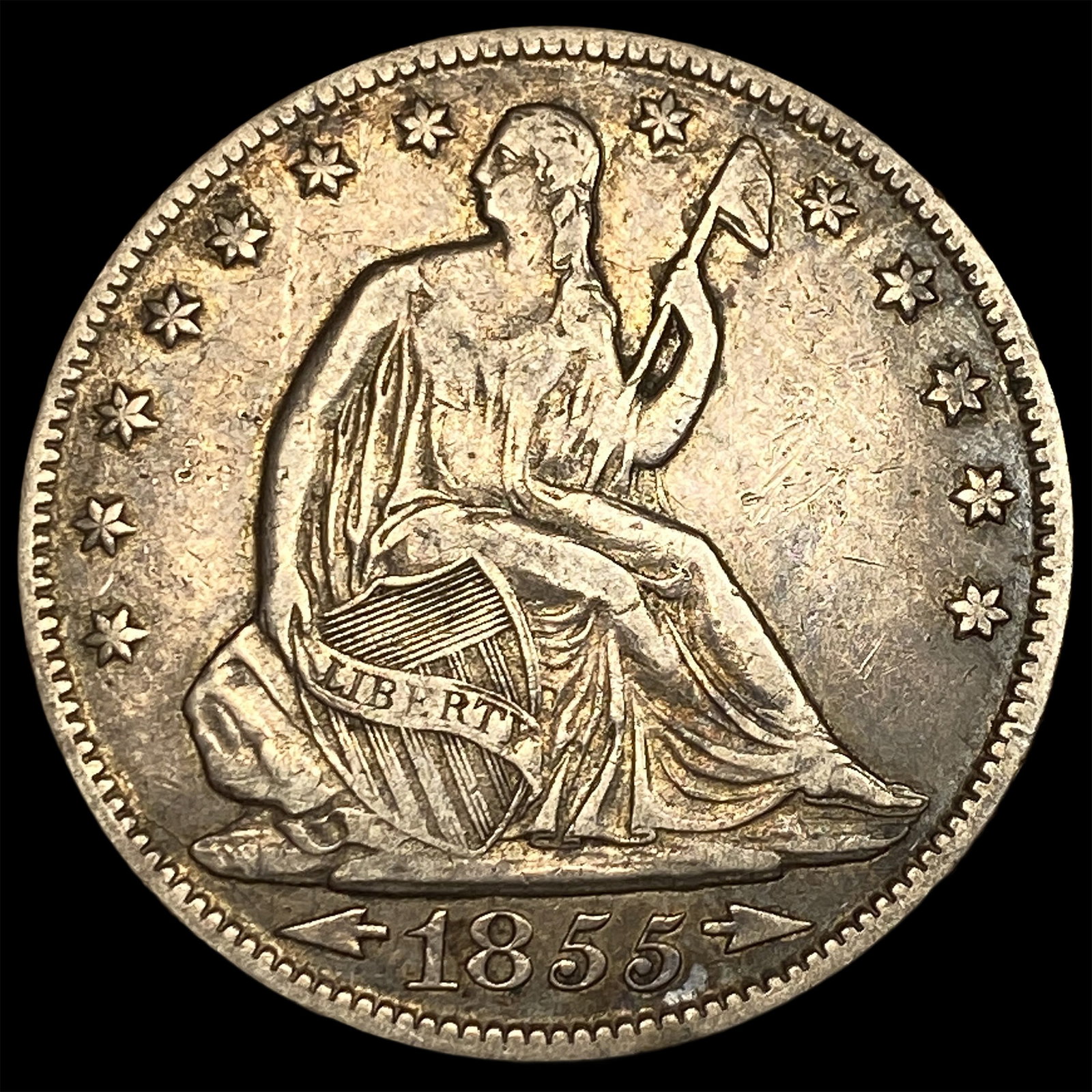 1855-O Silver Seated Liberty Half Dollar NEARLY UNCIRCULATED: 1855-O Silver Seated Liberty Half Dollar NEARLY UNCIRCULATED