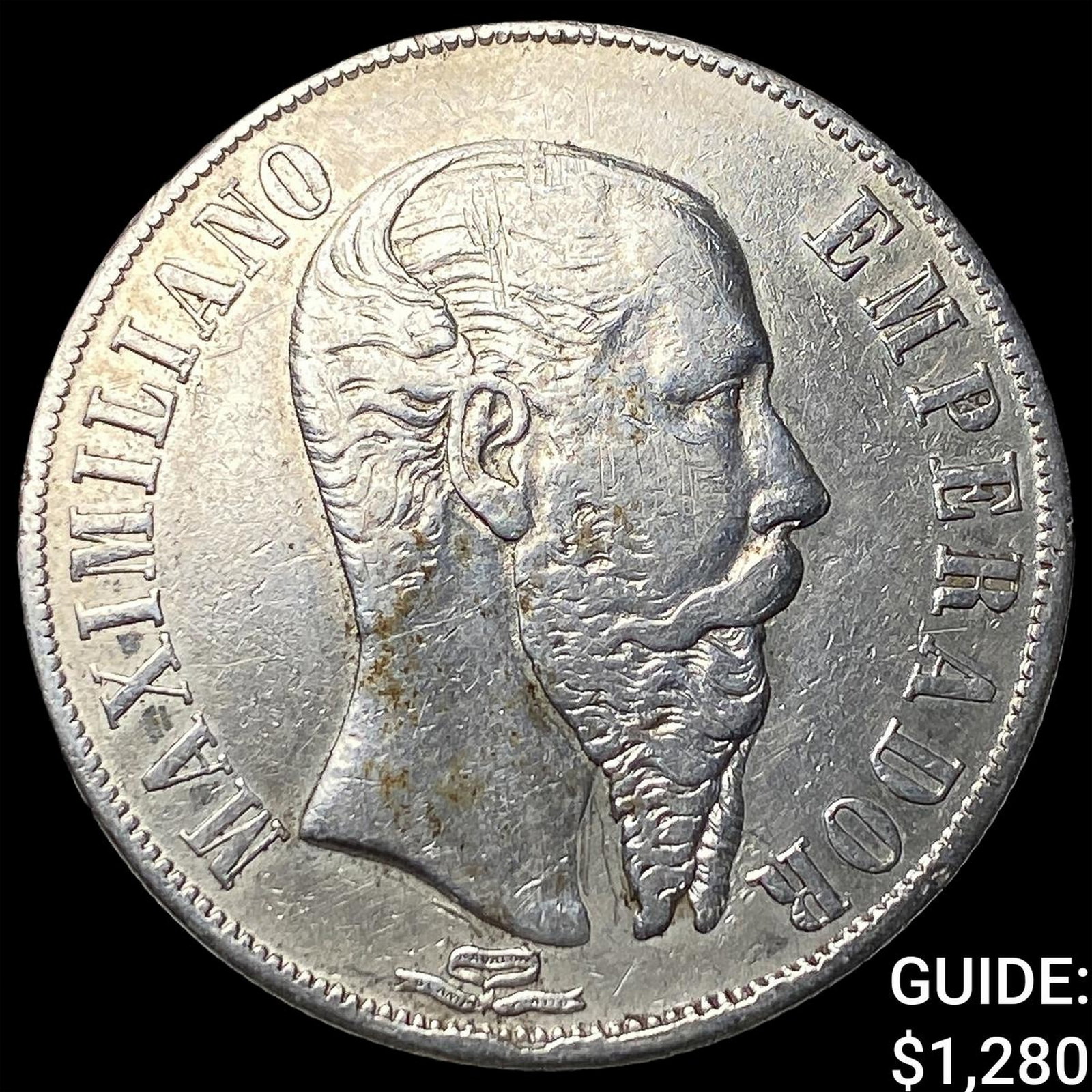 1866 Mexico Maximilian I Silver 1 Peso NEARLY UNCIRCULATED (1 of 2)