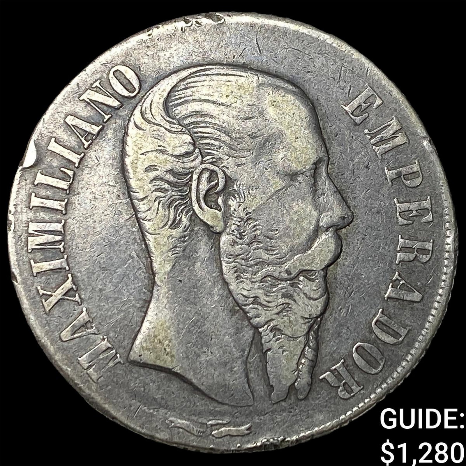 1866 Mexico Maximilian I Silver 1 Peso NEARLY UNCIRCULATED (1 of 2)