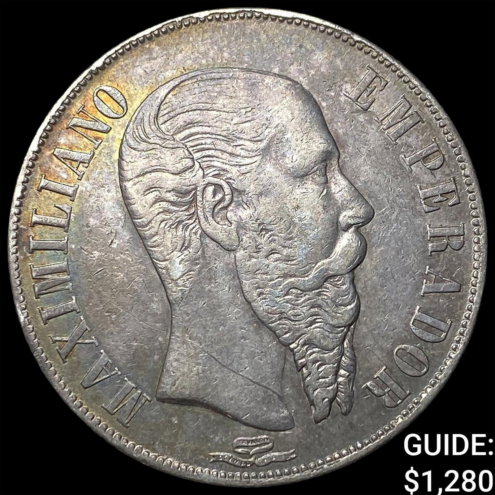 1866 Mexico Maximilian I Silver 1 Peso NEARLY UNCIRCULATED (1 of 2)