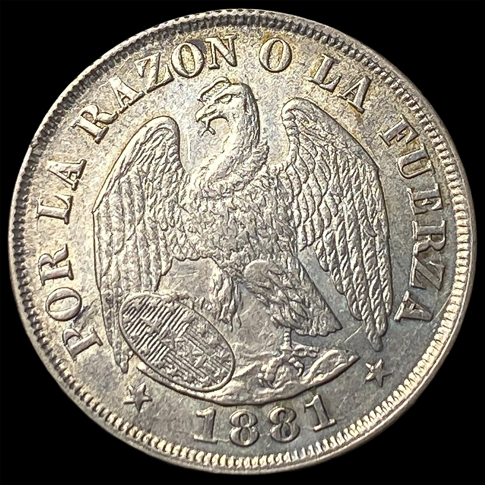 1881 Chile Siver 20 Cents CHOICE AU (1 of 2)