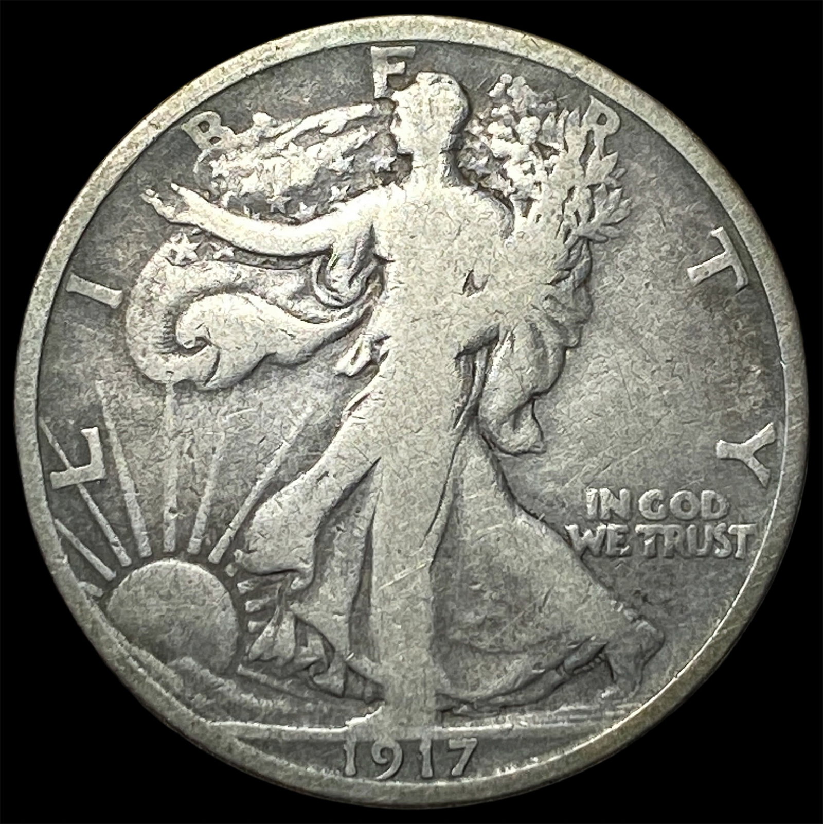 1917-S Silver Walking Liberty Half Dollar LIGHTLY CIRCULATED (1 of 2)