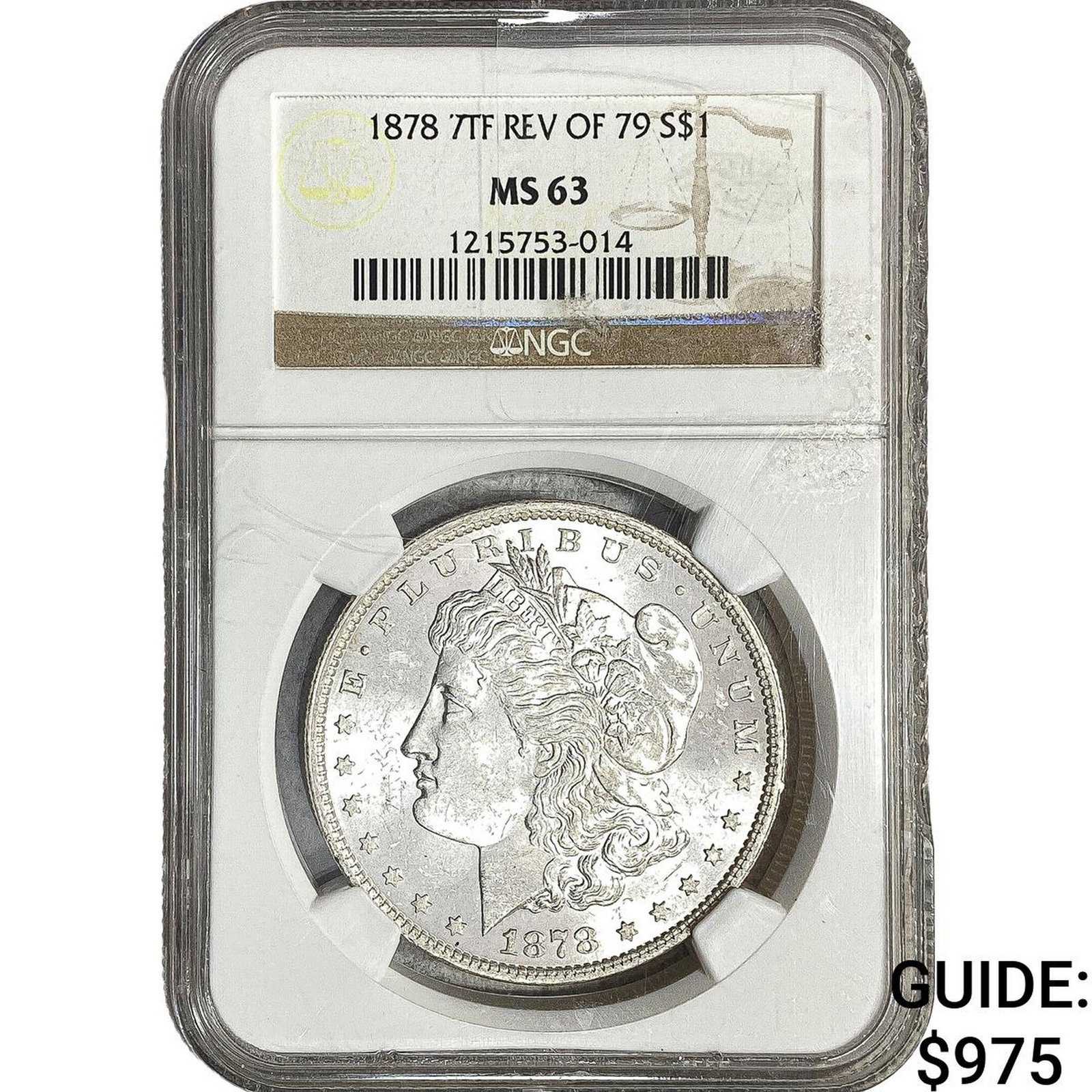 1878 Rev. 1879 Morgan Silver Dollar NGC MS63: 1878 Rev. 1879 Morgan Silver Dollar NGC MS63