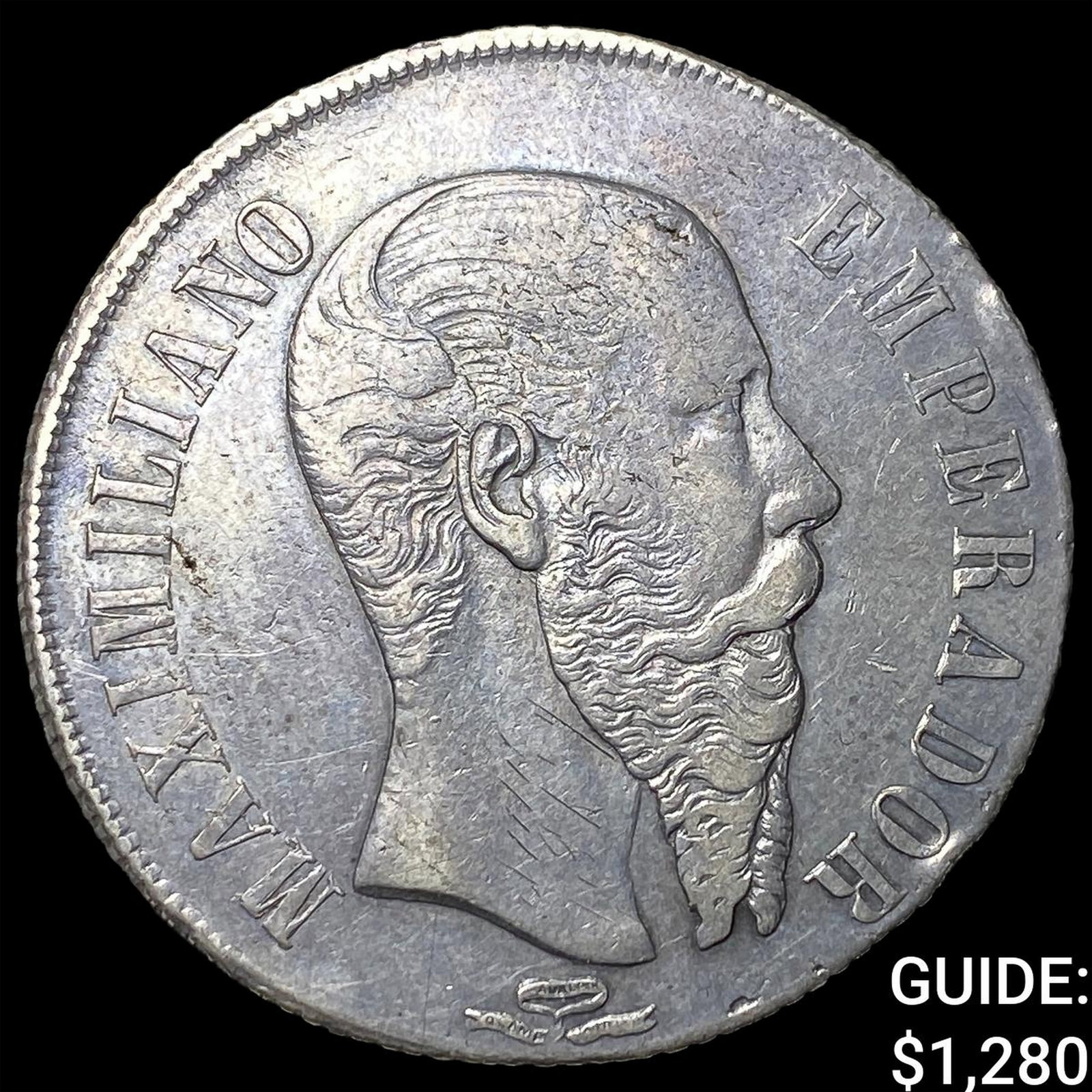1866 Mexico Maximilian I Silver 1 Peso NEARLY UNCIRCULATED (1 of 2)