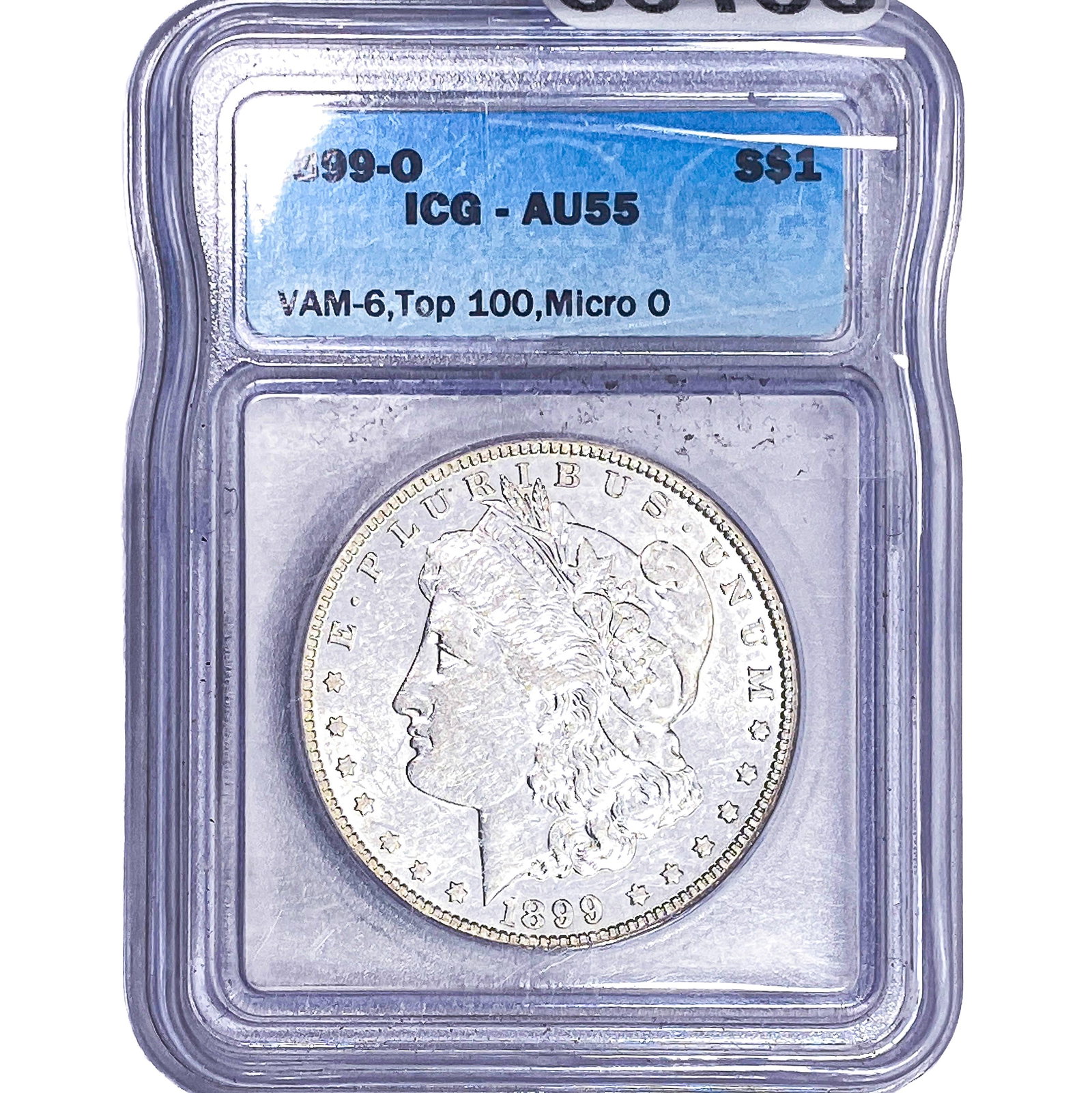 1899-O Morgan Silver Dollar ICG AU55: 1899-O Morgan Silver Dollar ICG AU55