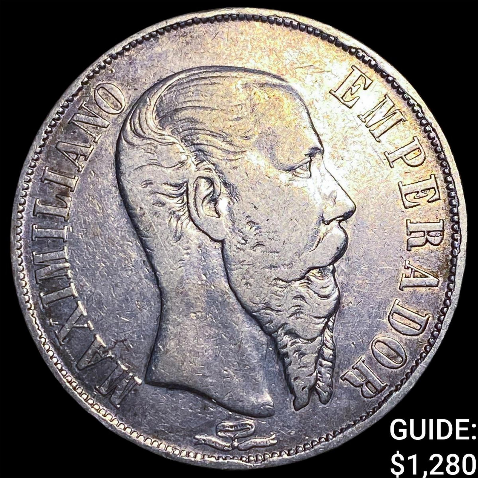 1866 Mexico Maximilian I Silver 1 Peso NEARLY UNCIRCULATED (1 of 2)