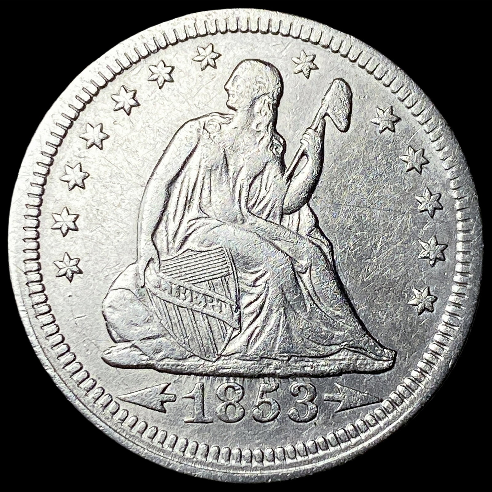 1853 Arrows/Rays Seated Liberty Quarter NEARLY UNCIRCULATED (1 of 2)