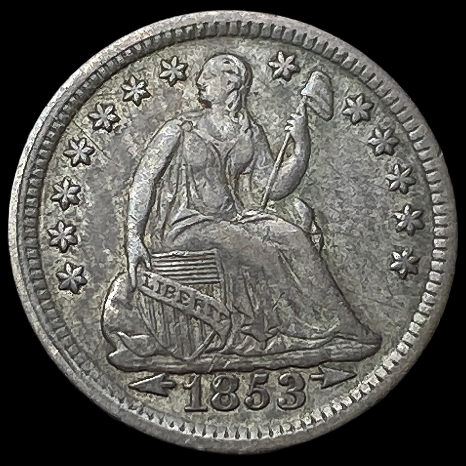 1853 Arrows Seated Liberty Half Dime NEARLY UNCIRCULATED: 1853 Arrows Seated Liberty Half Dime NEARLY UNCIRCULATED