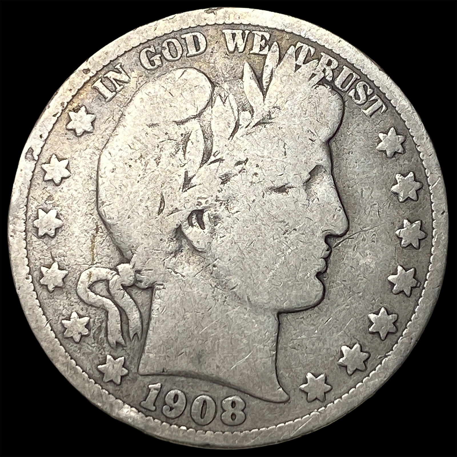 1908-S Silver Barber Half Dollar NICELY CIRCULATED (1 of 2)