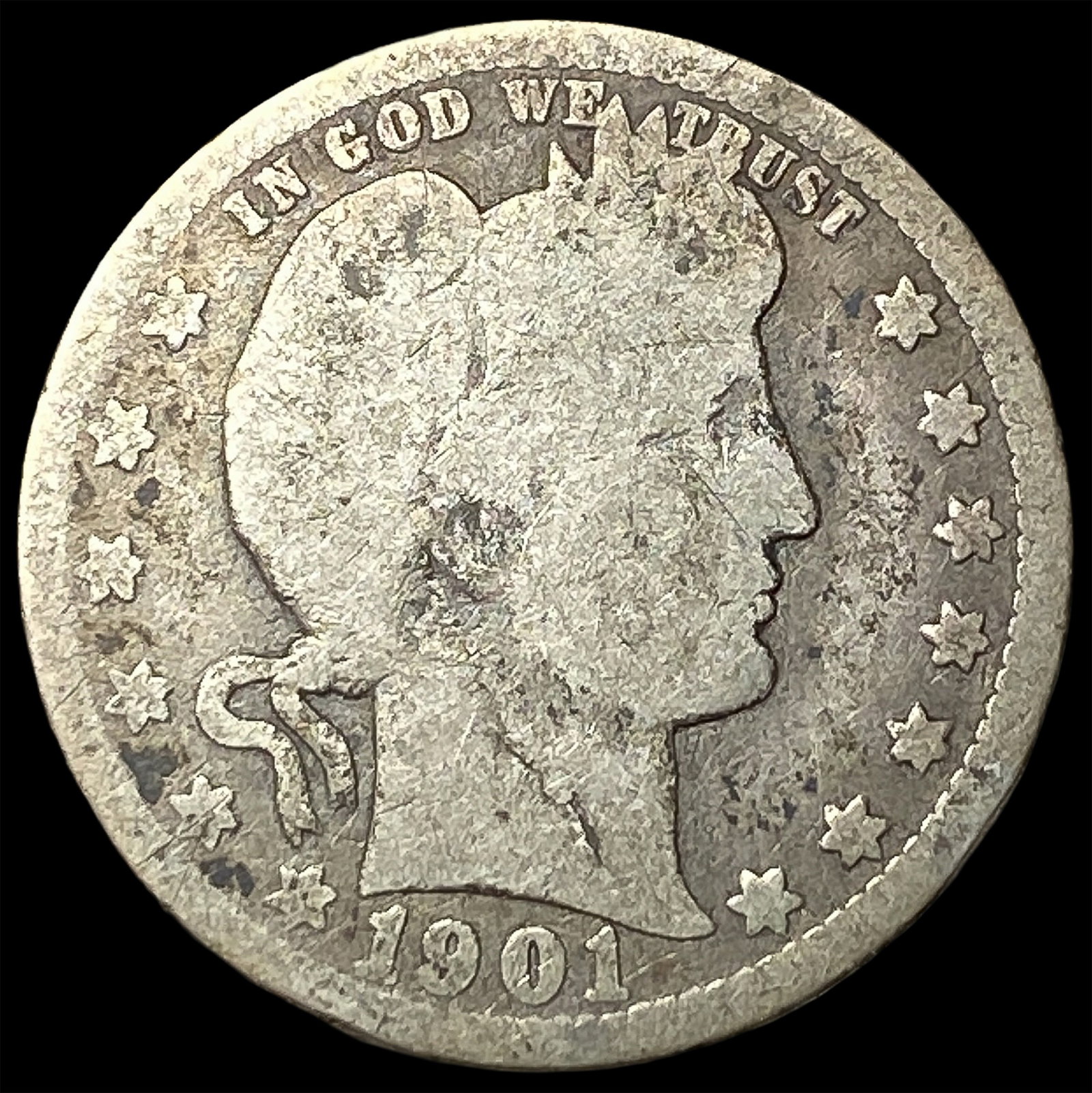 1901-O Silver Barber Quarter NICELY CIRCULATED (1 of 2)