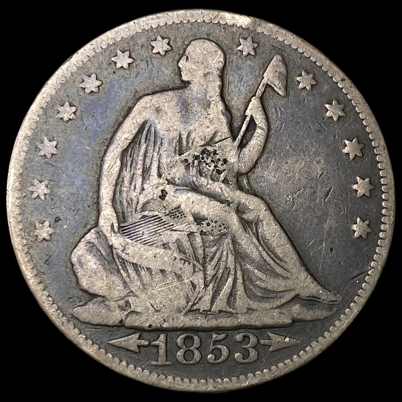 1853 Arrows/Rays Seated Liberty Half Dollar LIGHTLY CIRCULATED: 1853 Arrows/Rays Seated Liberty Half Dollar LIGHTLY CIRCULATED