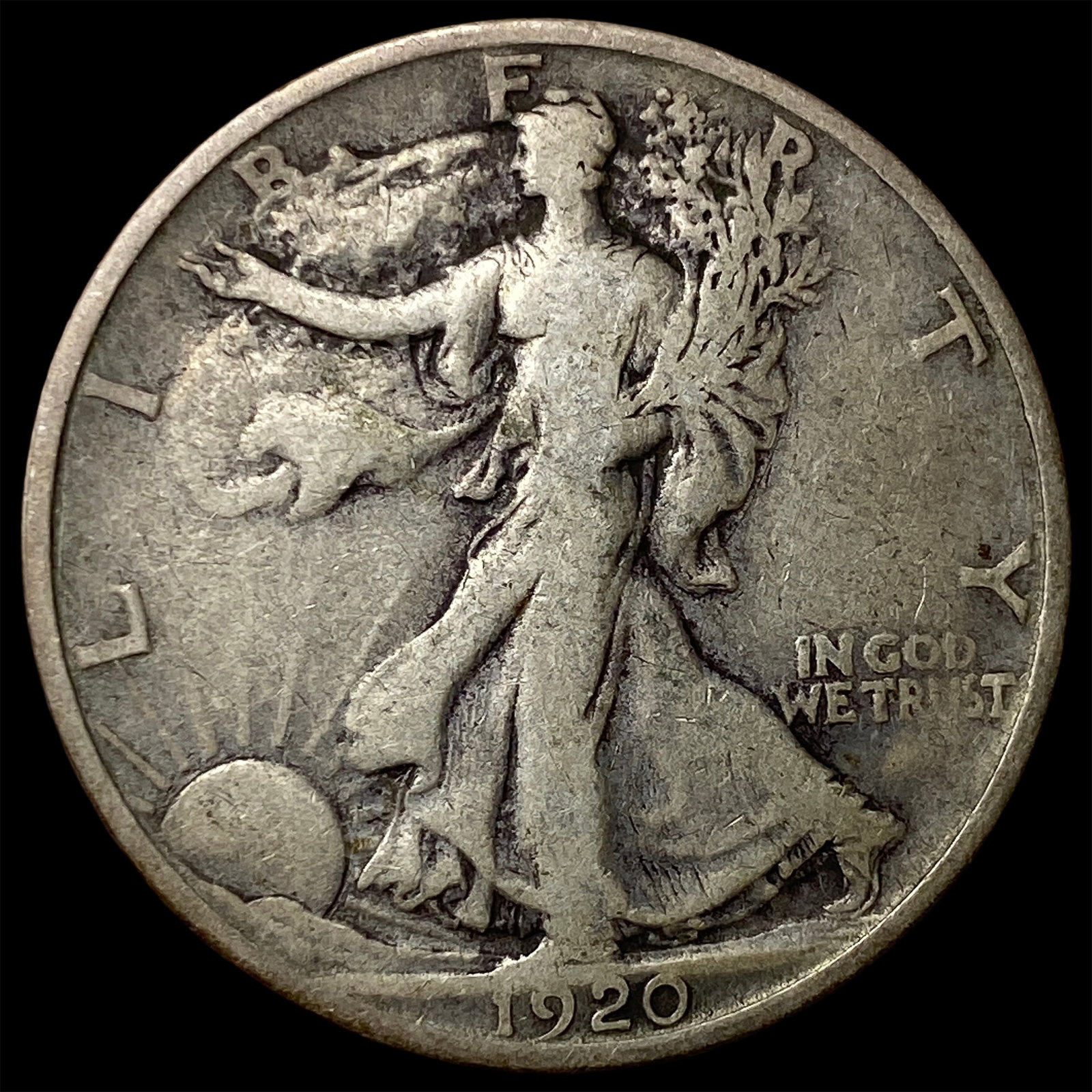 1920-S Silver Walking Liberty Half Dollar NICELY CIRCULATED (1 of 2)