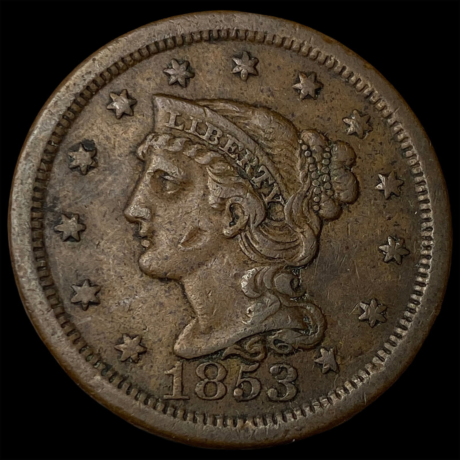 1853 Braided Hair Large Cent CLOSELY UNCIRCULATED (1 of 2)