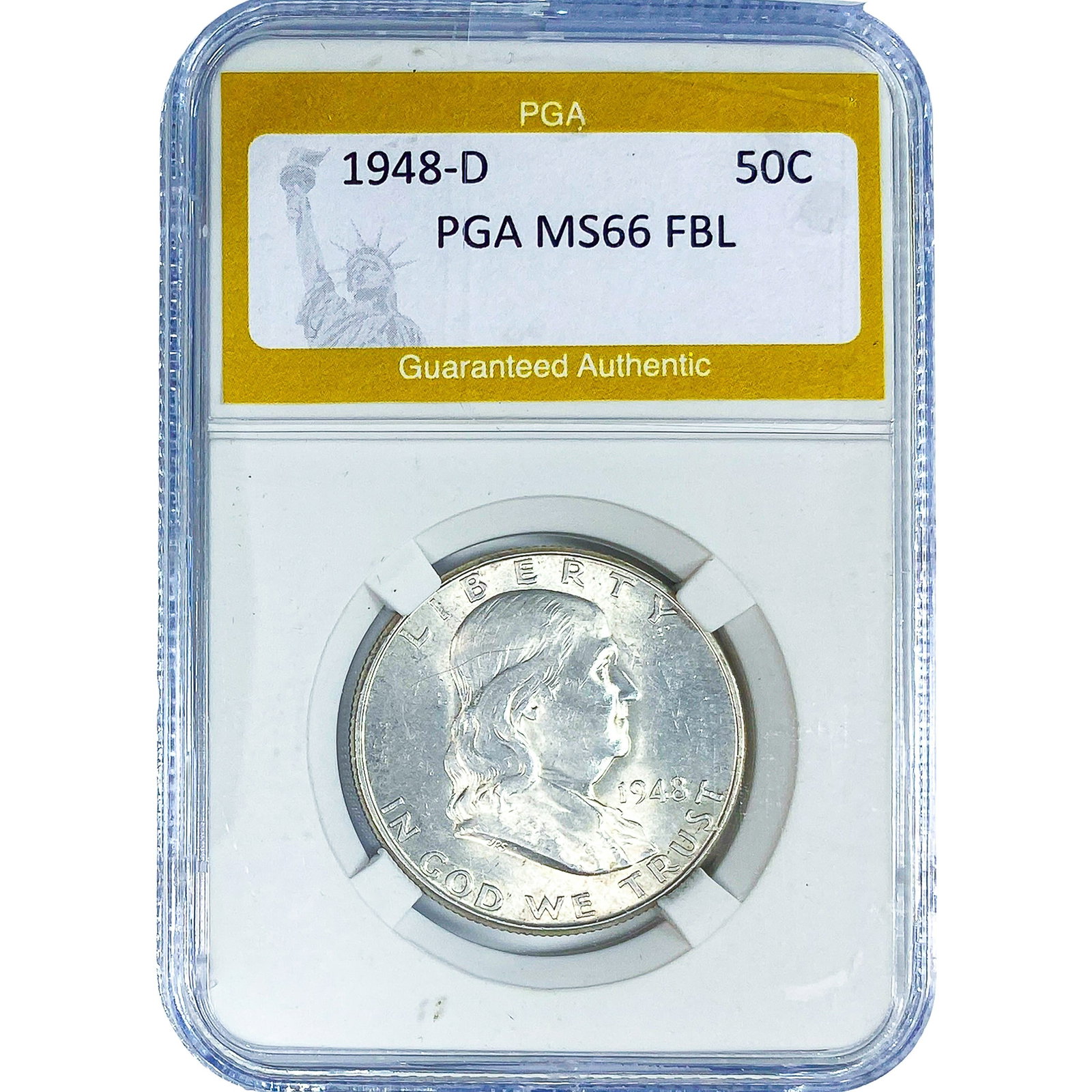 1948-D Franklin Half Dollar PGA MS66 FBL: 1948-D Franklin Half Dollar PGA MS66 FBL