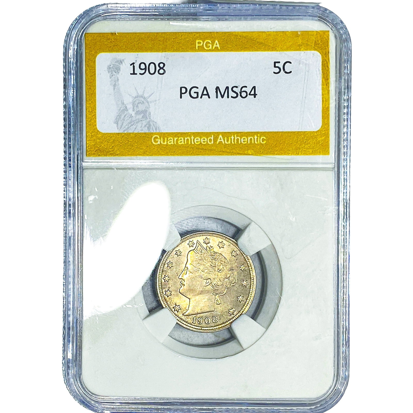 1908 Liberty Victory Nickel PGA MS64: 1908 Liberty Victory Nickel PGA MS64