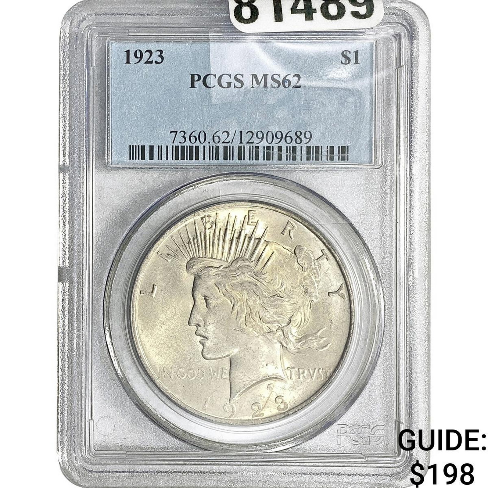 1923 Silver Peace Dollar PCGS MS62: 1923 Silver Peace Dollar PCGS MS62