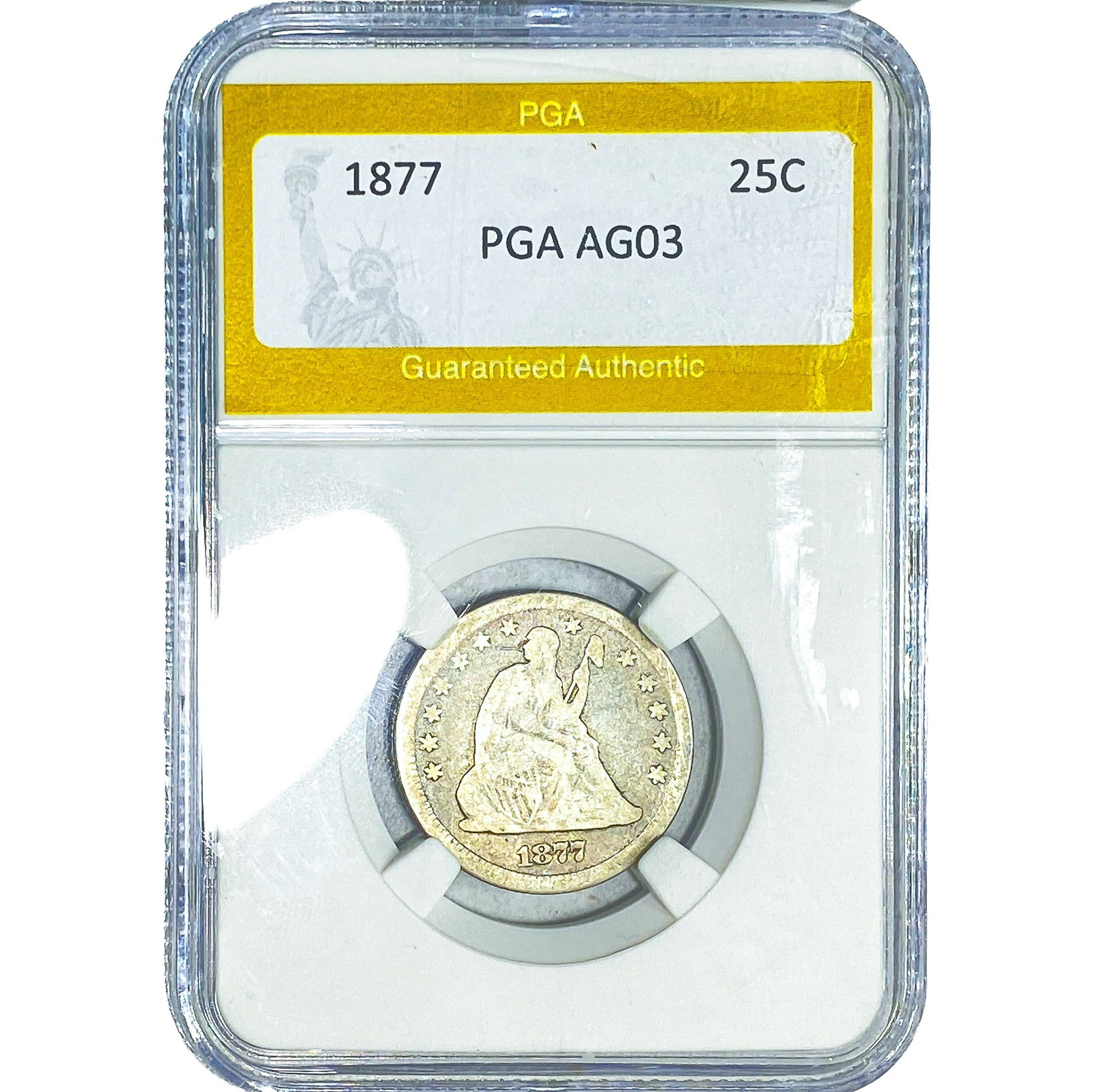 1877 Seated Liberty Quarter PGA AG03: 1877 Seated Liberty Quarter PGA AG03