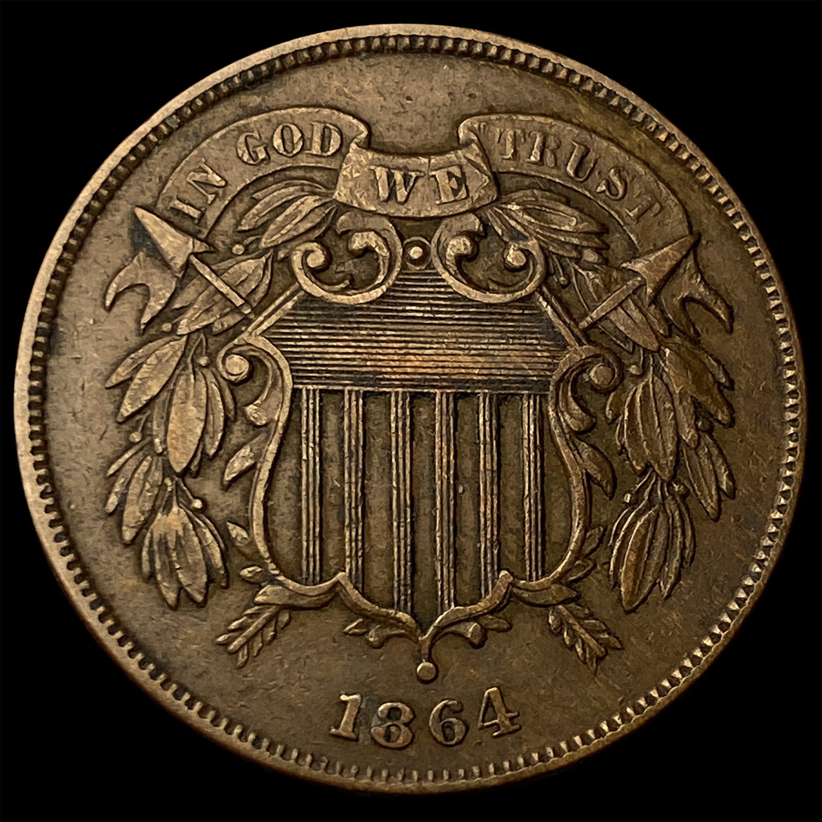 1864 Bronze Two-Cent Piece NEARLY UNCIRCULATED (1 of 2)