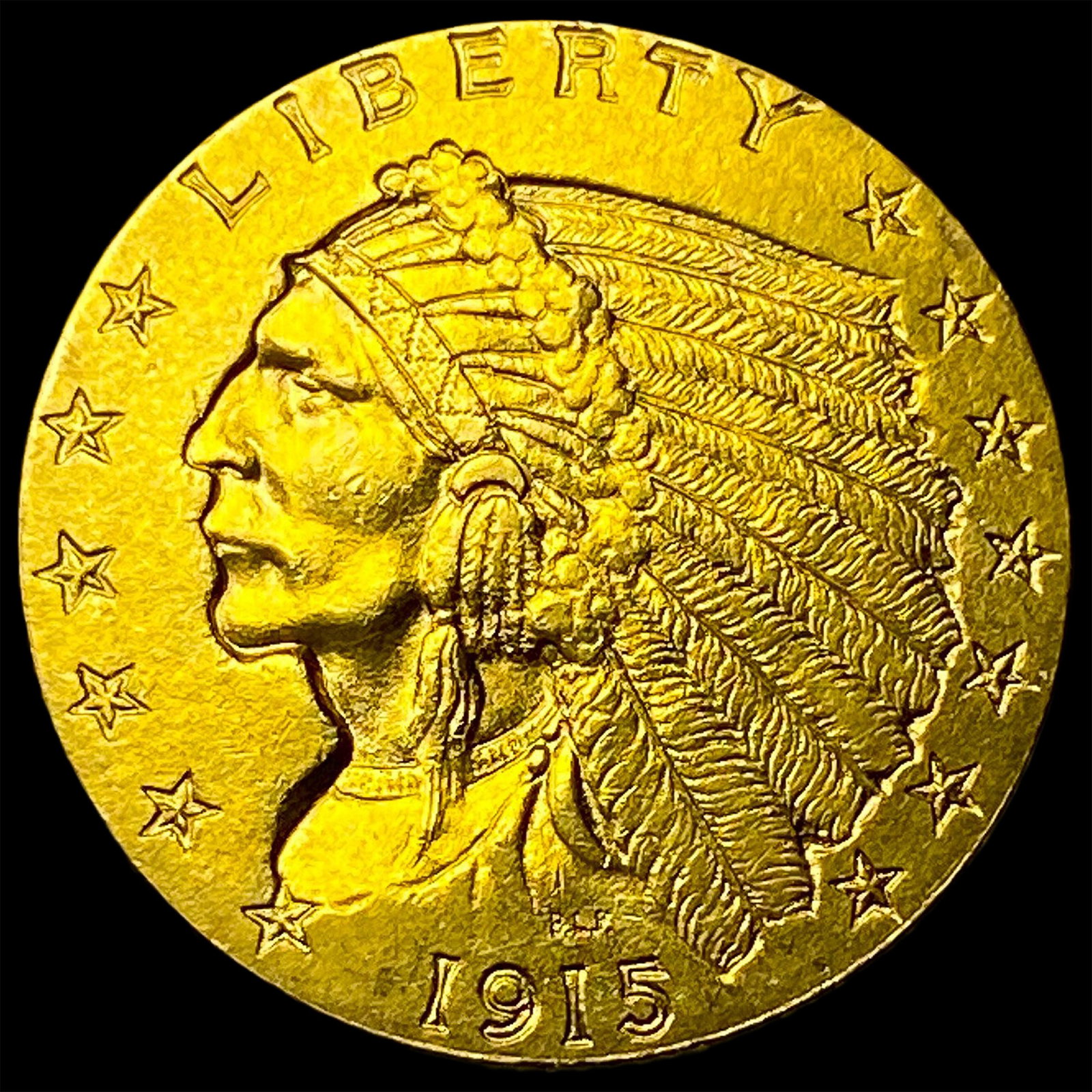 1915 Indian Head $2.50 Gold Quarter Eagle CLOSELY UNCIRCULATED: 1915 Indian Head $2.50 Gold Quarter Eagle CLOSELY UNCIRCULATED