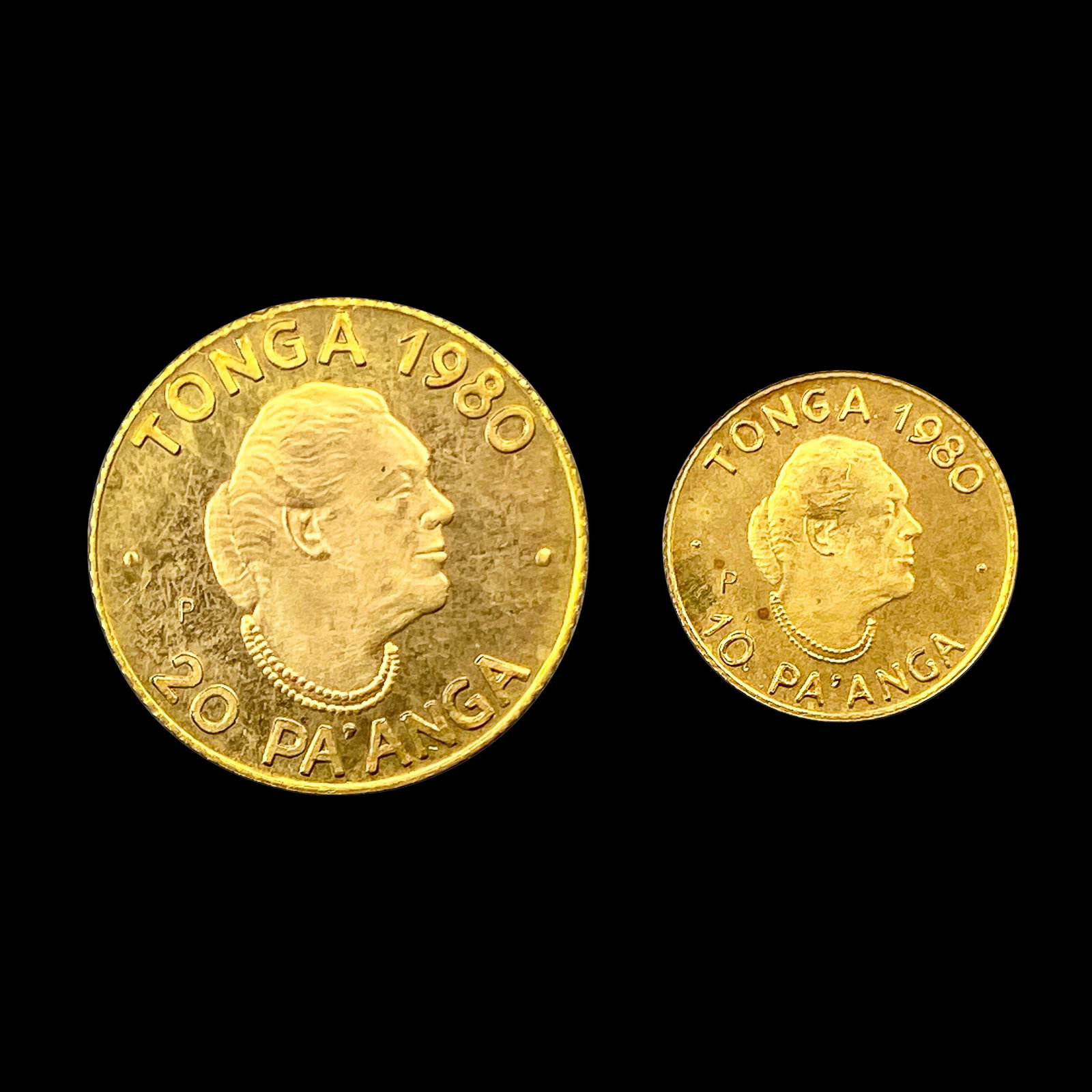 Gold 1980 Tonga 20 Pa'anga and 10 Pa'anga UNCIRCULATED (1 of 2)